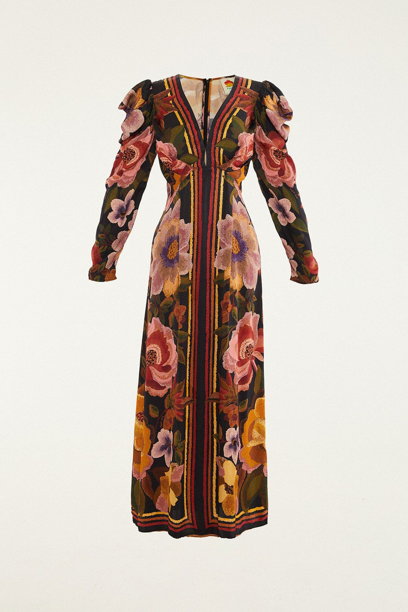 Black Chenille Flowers Lenzing™ Ecovero™ Viscose Midi Dress 5
