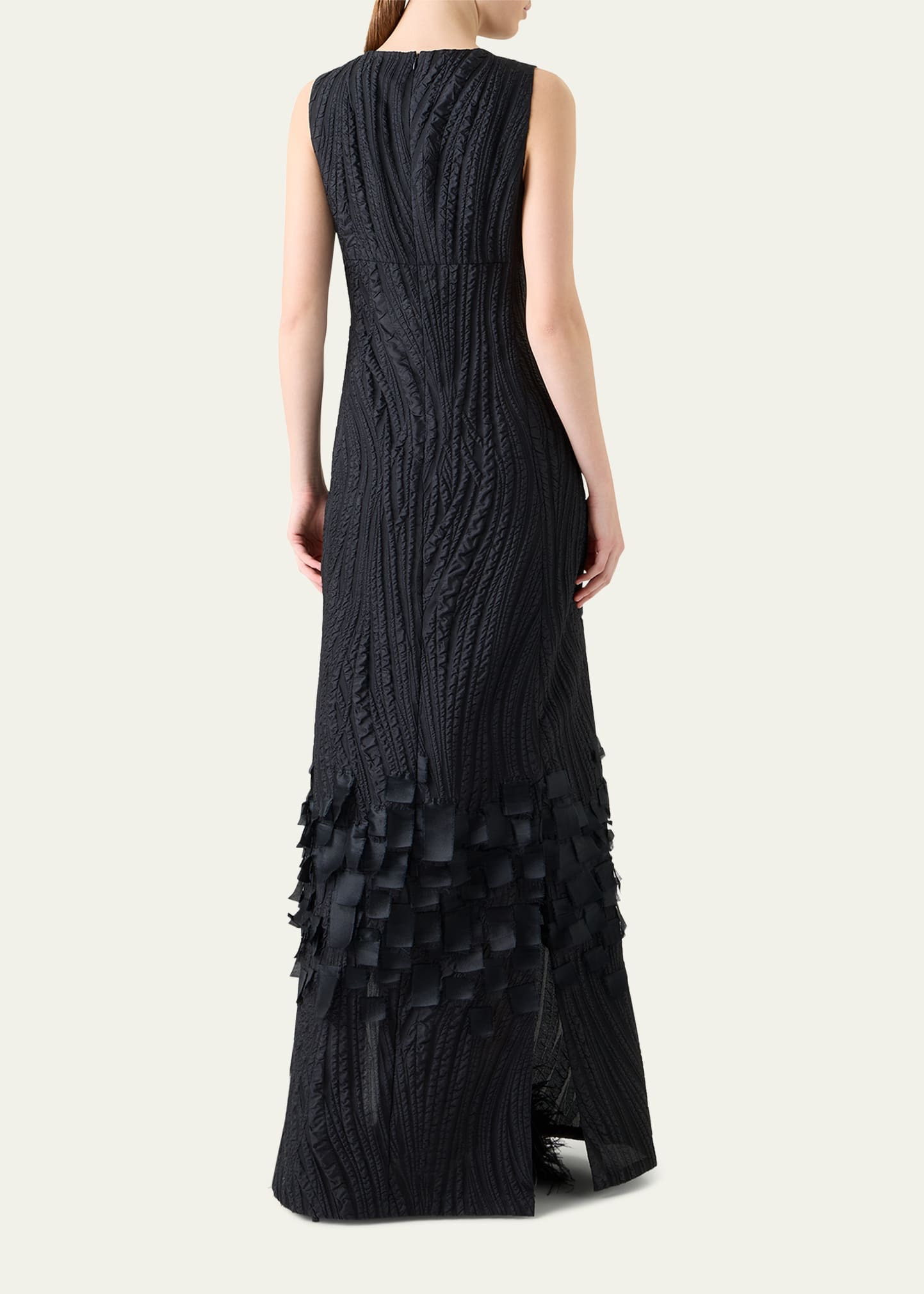 Waves And Ribbons Jacquard A-line Slit Gown - 3