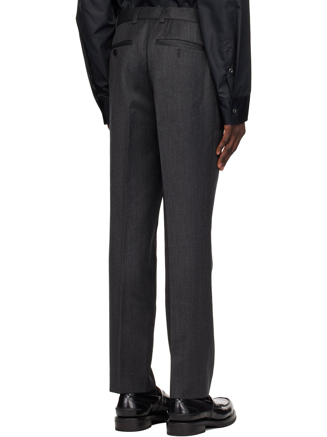 Gray Slim Straight Trousers - 3