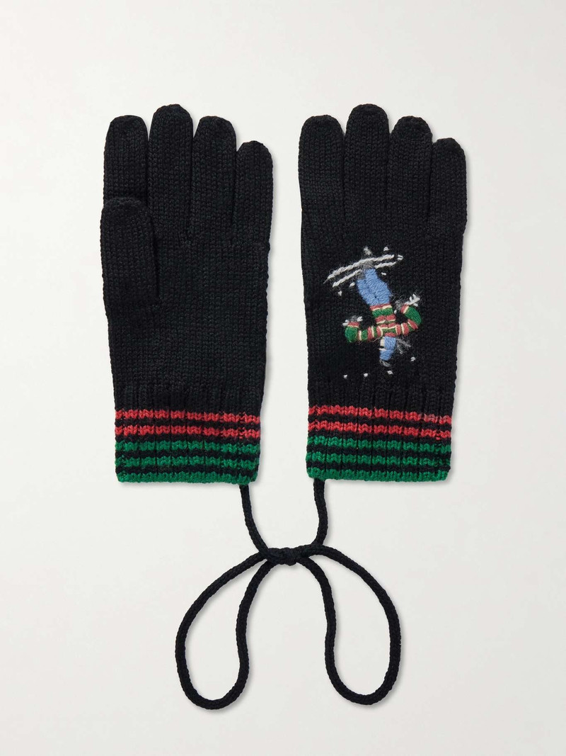 Ski Run embroidered merino wool gloves - 1