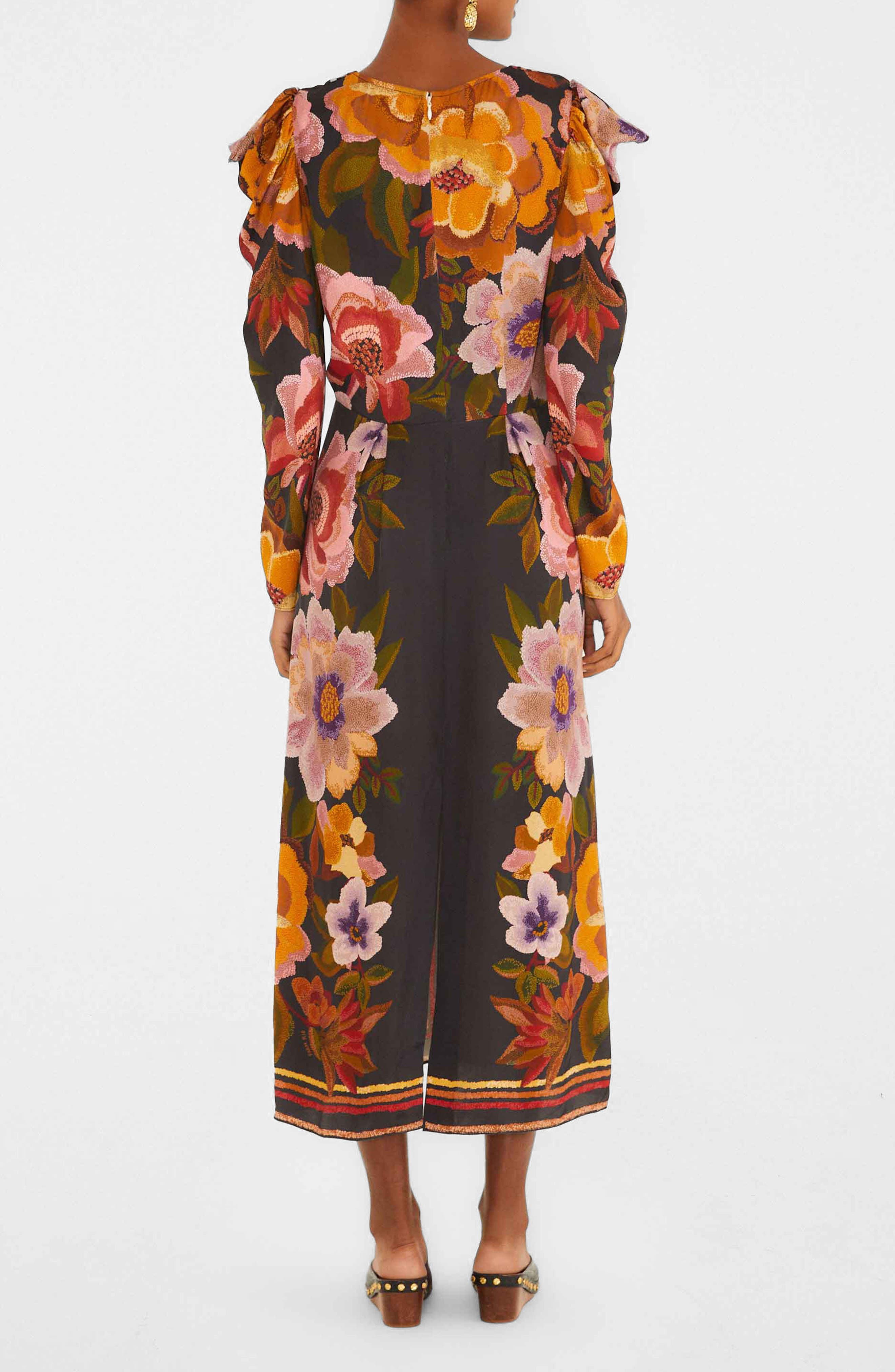 FARM Rio Floral Border Print Long Sleeve Dress in Chenille Flowers Black at Nordstrom - 2