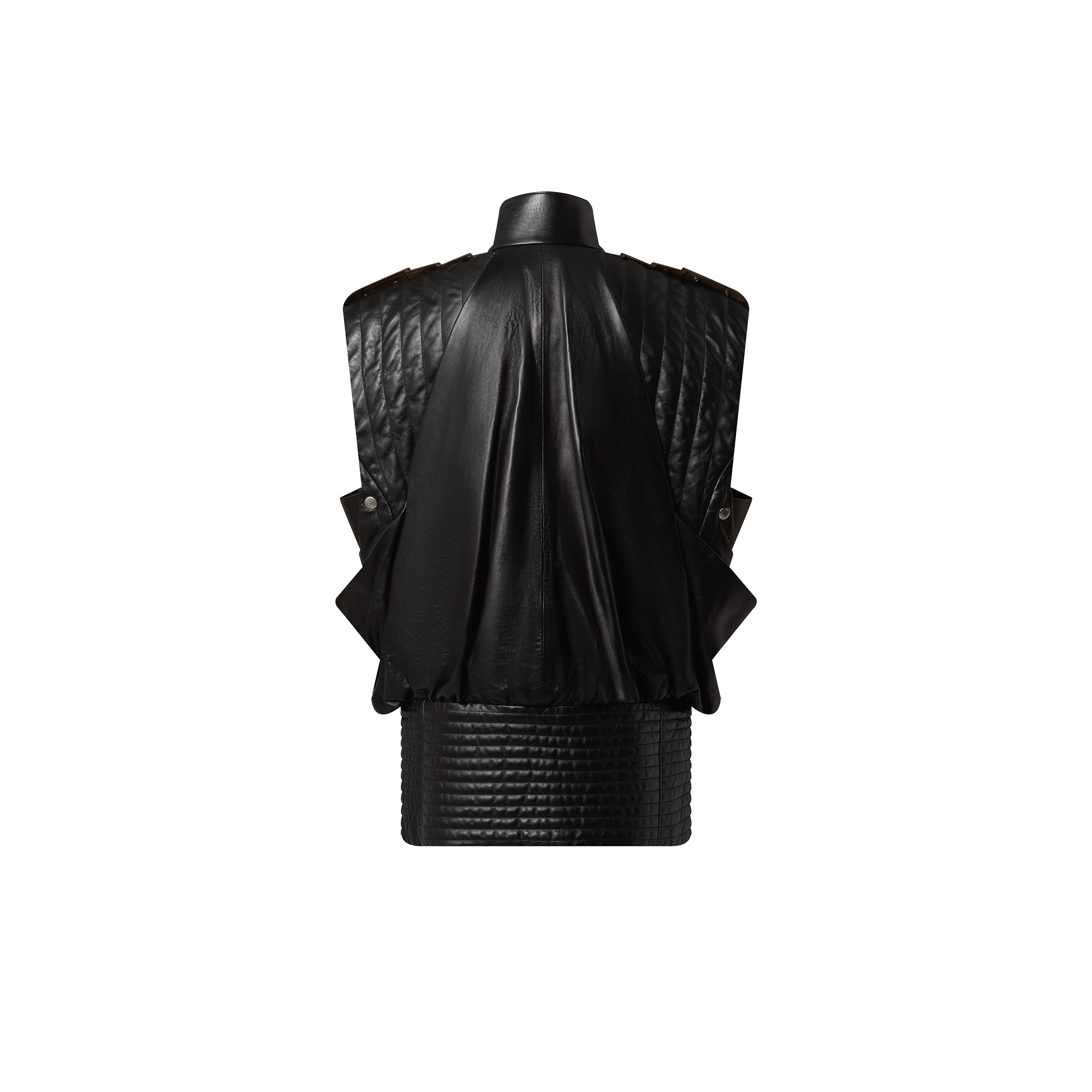 Oversized Quilted Leather Sleeveless Jacket - 3