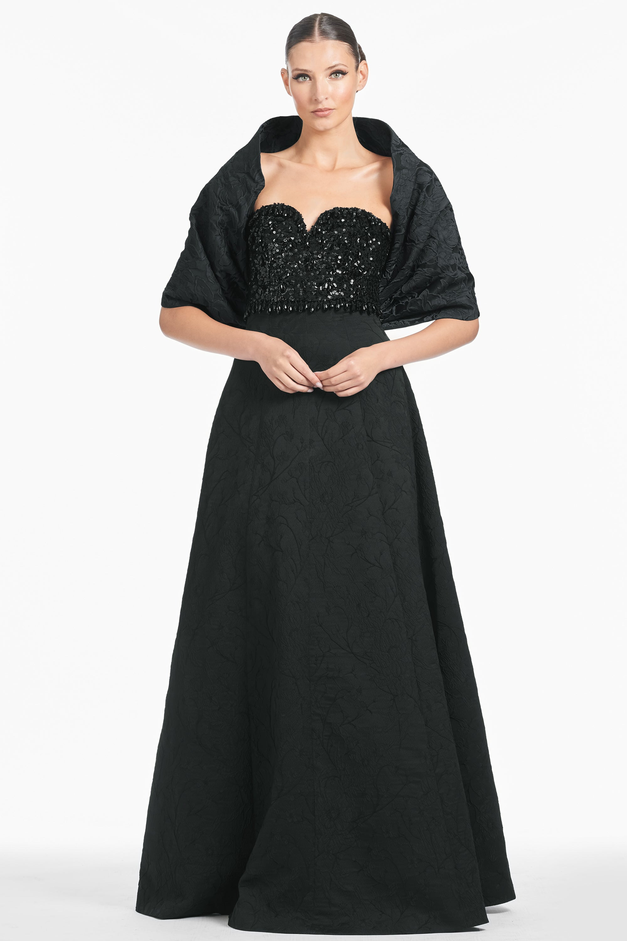 THE HUG SHAWL - BLACK JACQUARD CLOQUE - 3