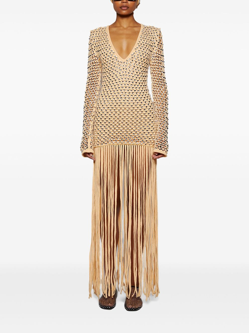 sequins-embellished fringe maxi dress - 5
