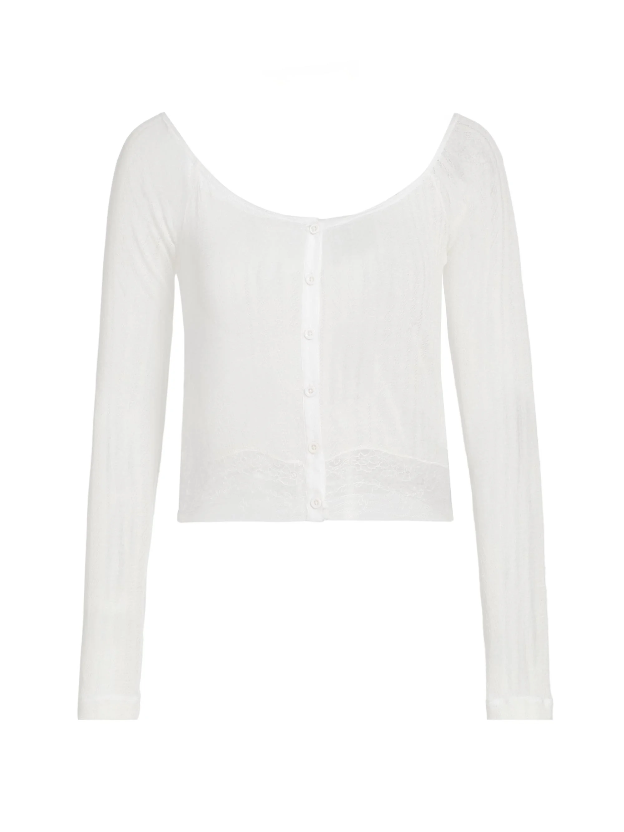 Women's Pointelle-Knit Lace Crop Cardigan - Ivory - 1