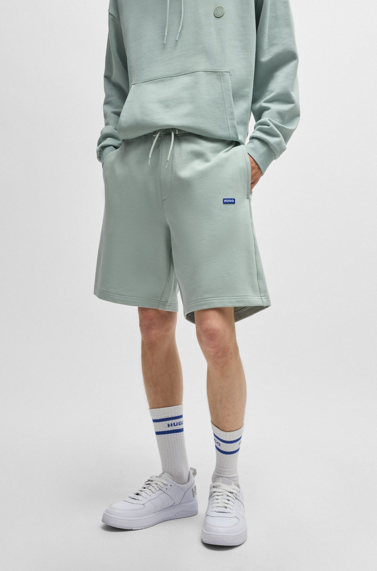 COTTON-TERRY SHORTS WITH BLUE LOGO PATCH - 2