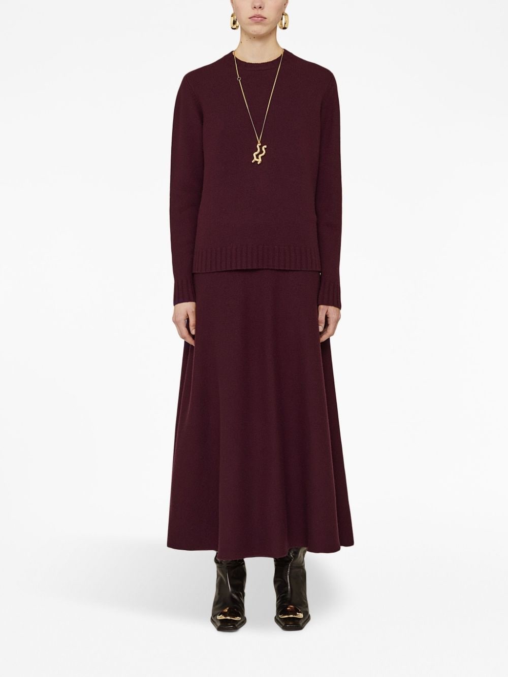 wool flared long skirt - 2
