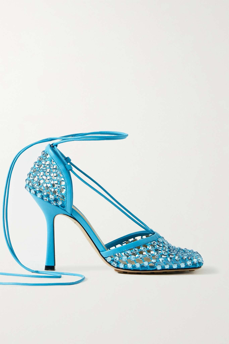Leather-trimmed crystal-embellished mesh pumps - 1