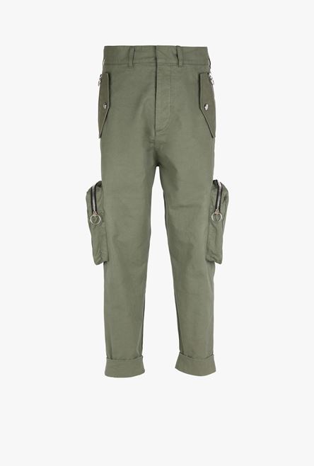 Wide-legged khaki cotton cargo pants - 1