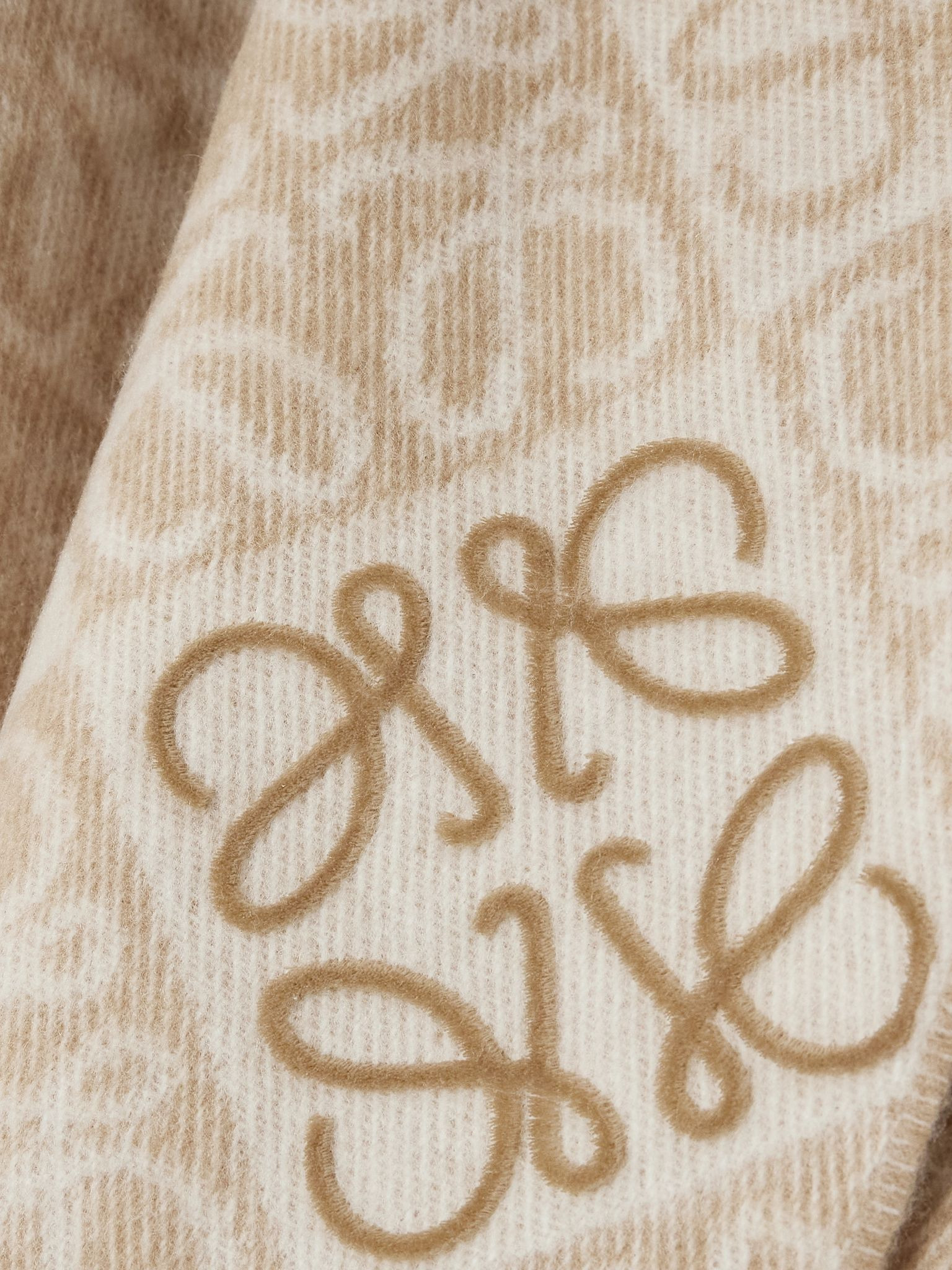 Fringed wool and cashmere-blend jacquard scarf Beige - 3