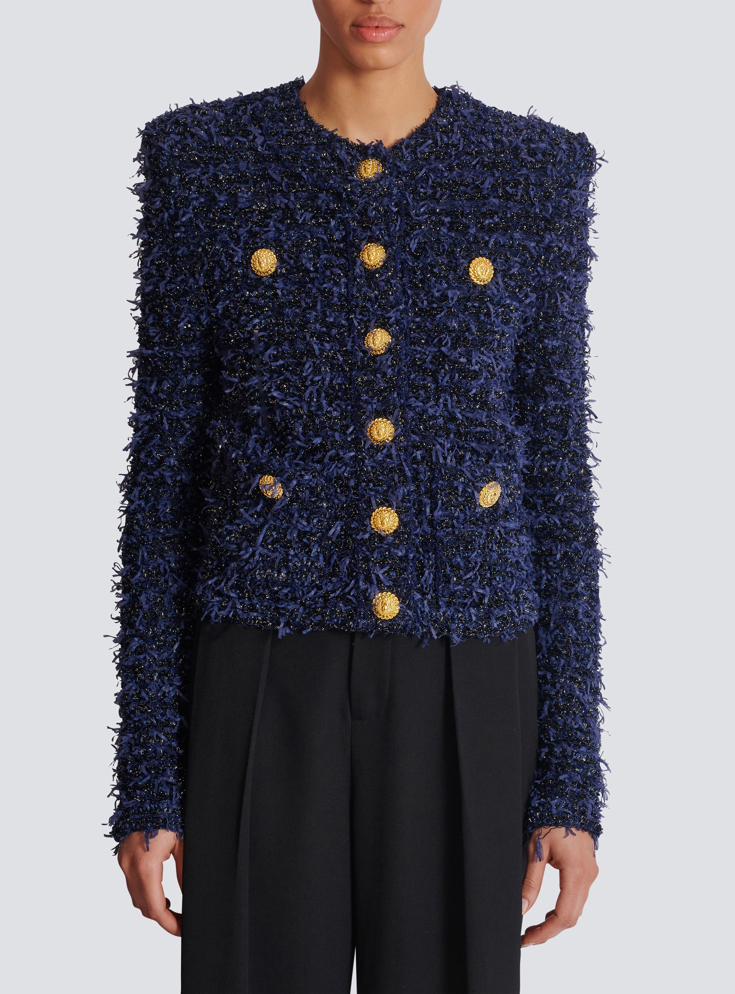 Cropped tweed knit jacket - 5