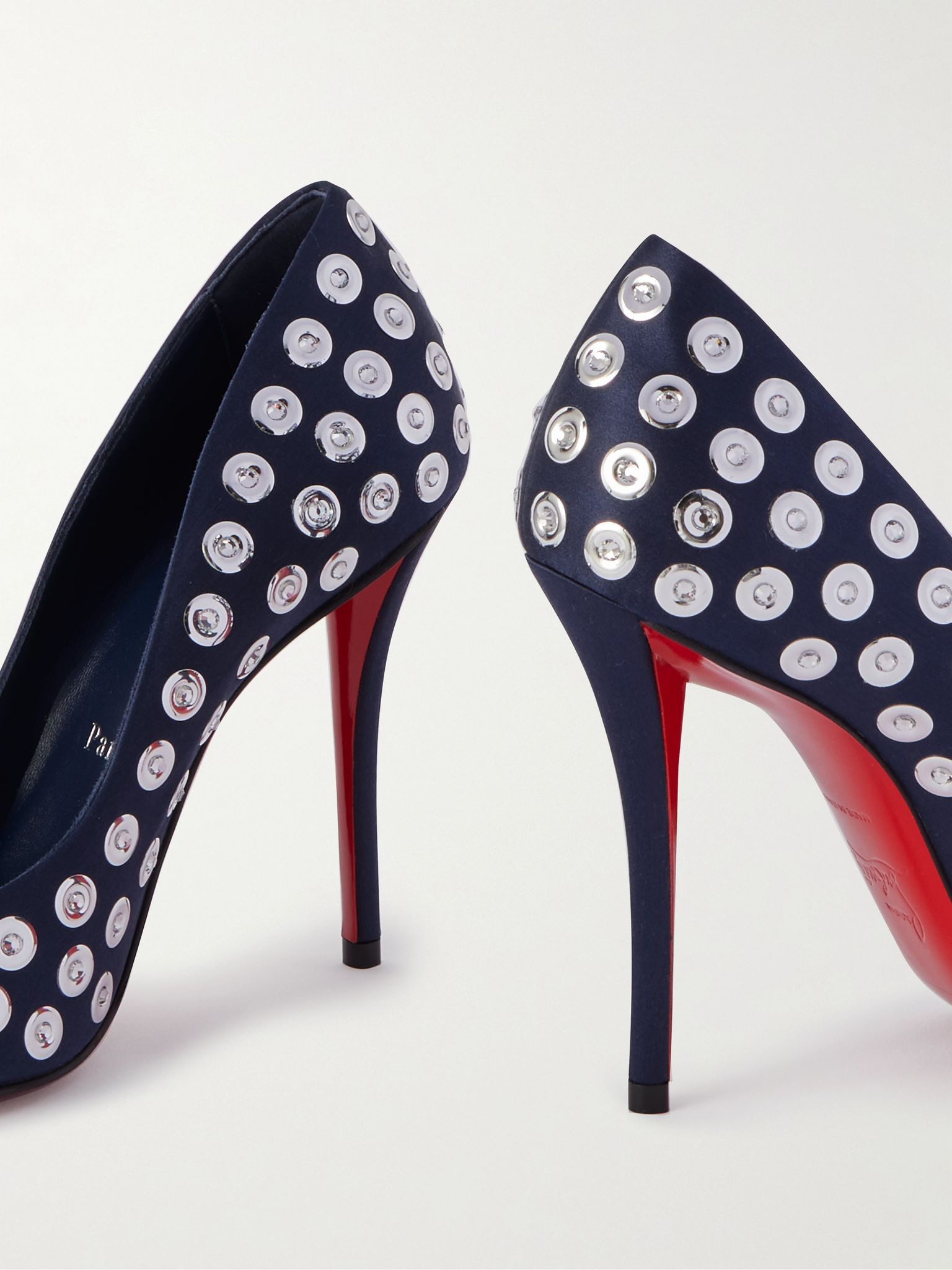 Miss Z Boum Boum 100 embellished satin-crepe pumps Navy - 4