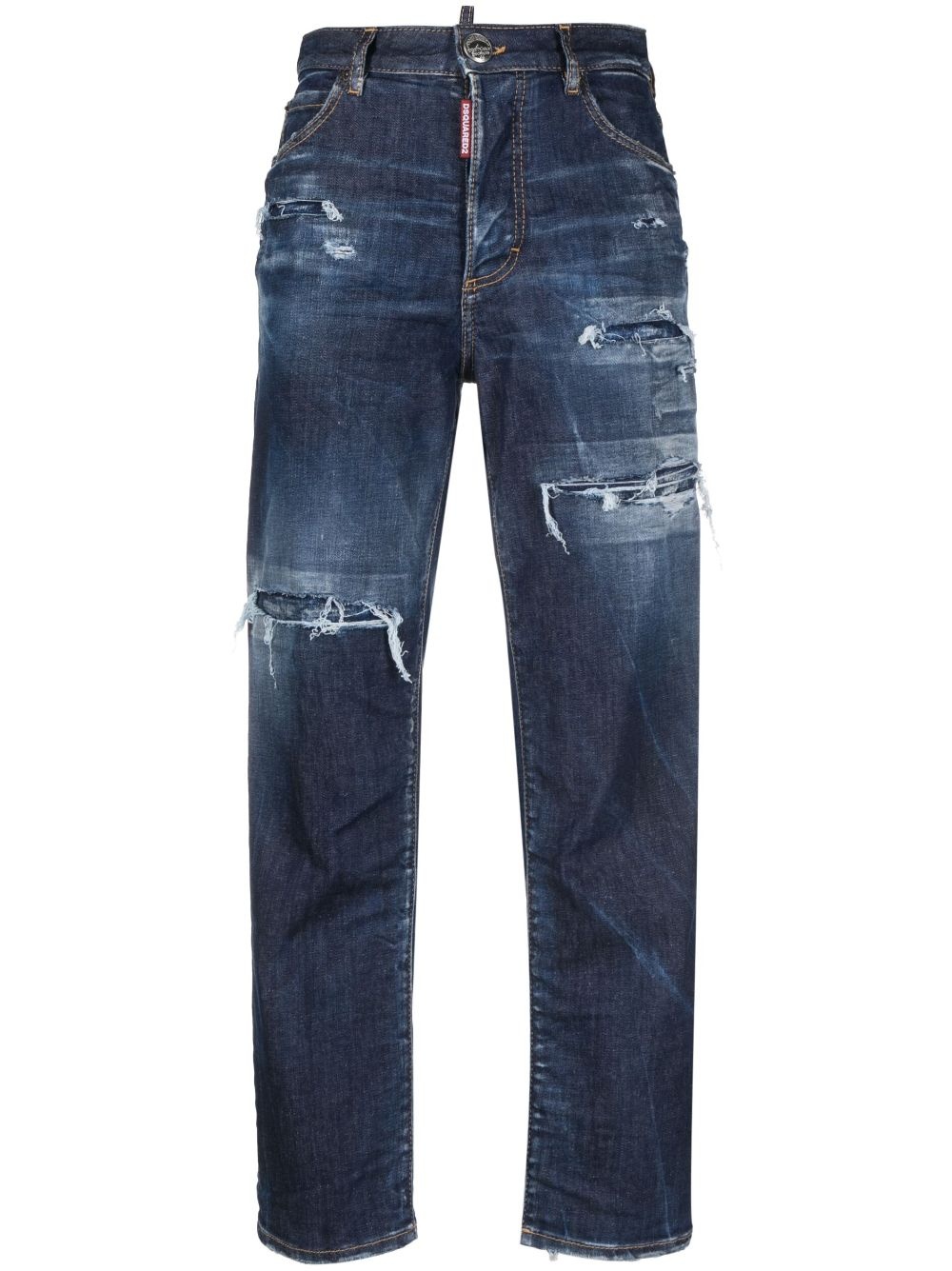 distressed-effect high-waisted jeans - 1
