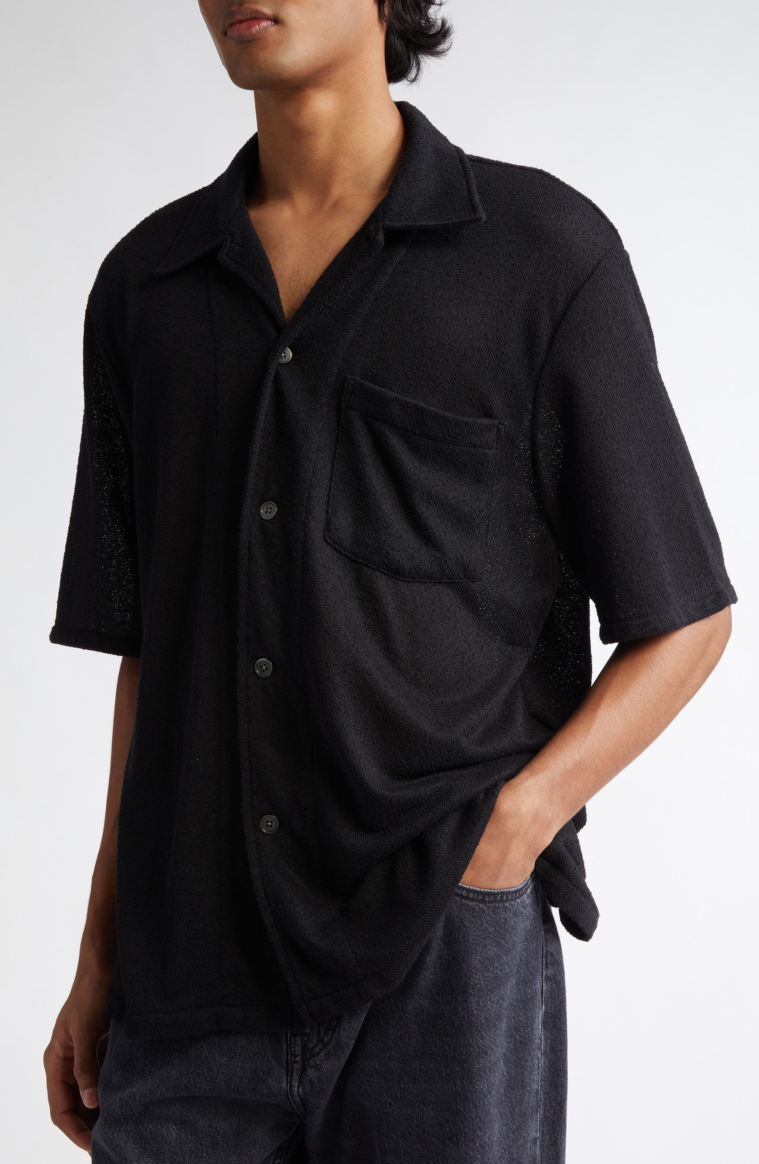 OUR LEGACY Boxy Bouclé Button-Up Shirt in Black Boucle at Nordstrom - 4
