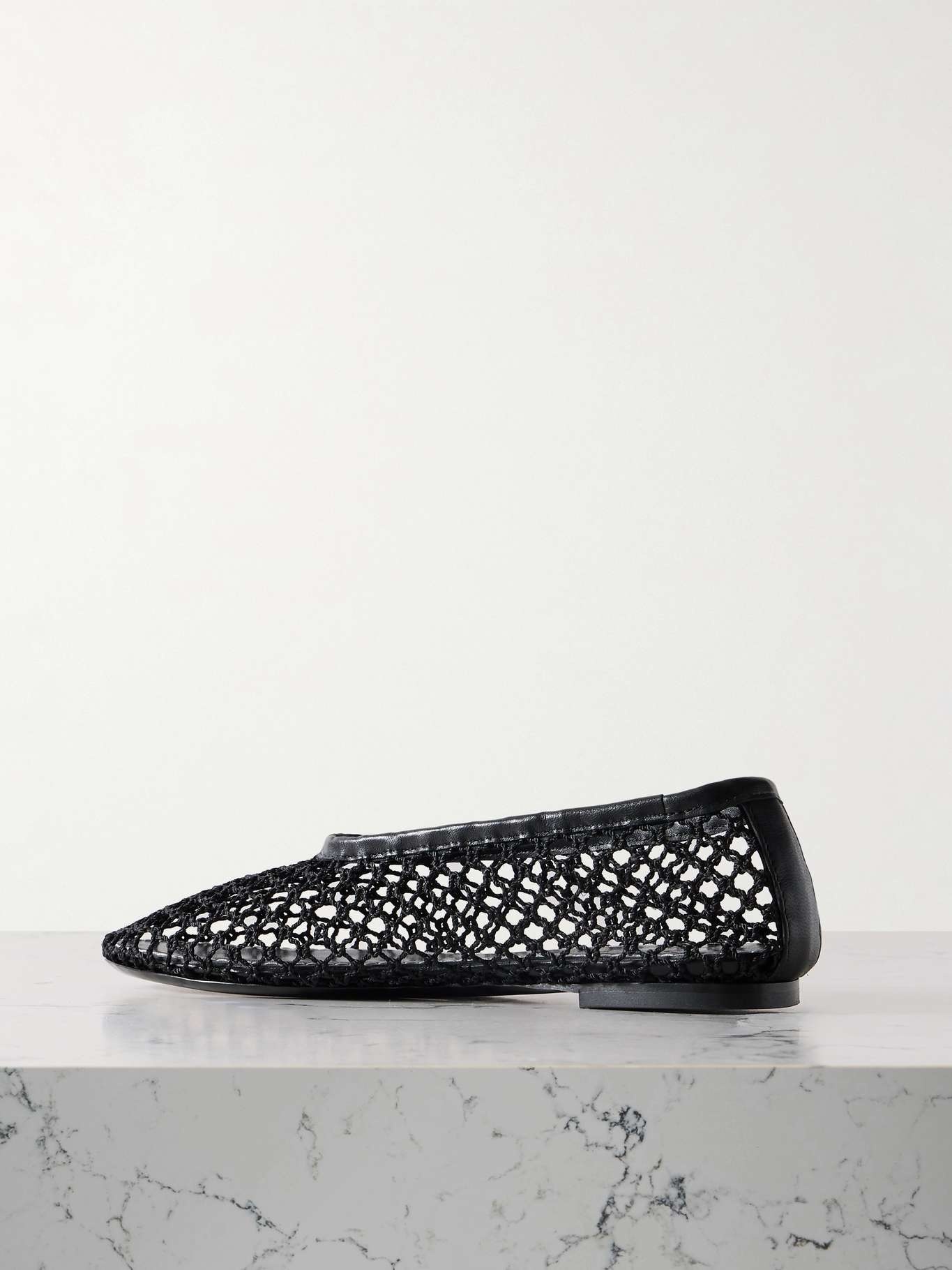 Alba leather-trimmed crochet ballet flats - 3