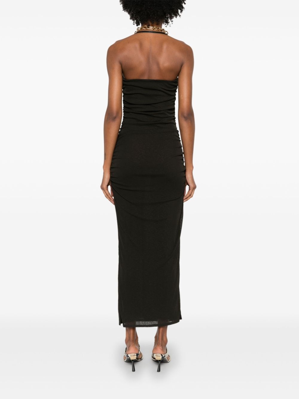 ruched halterneck midi dress - 4