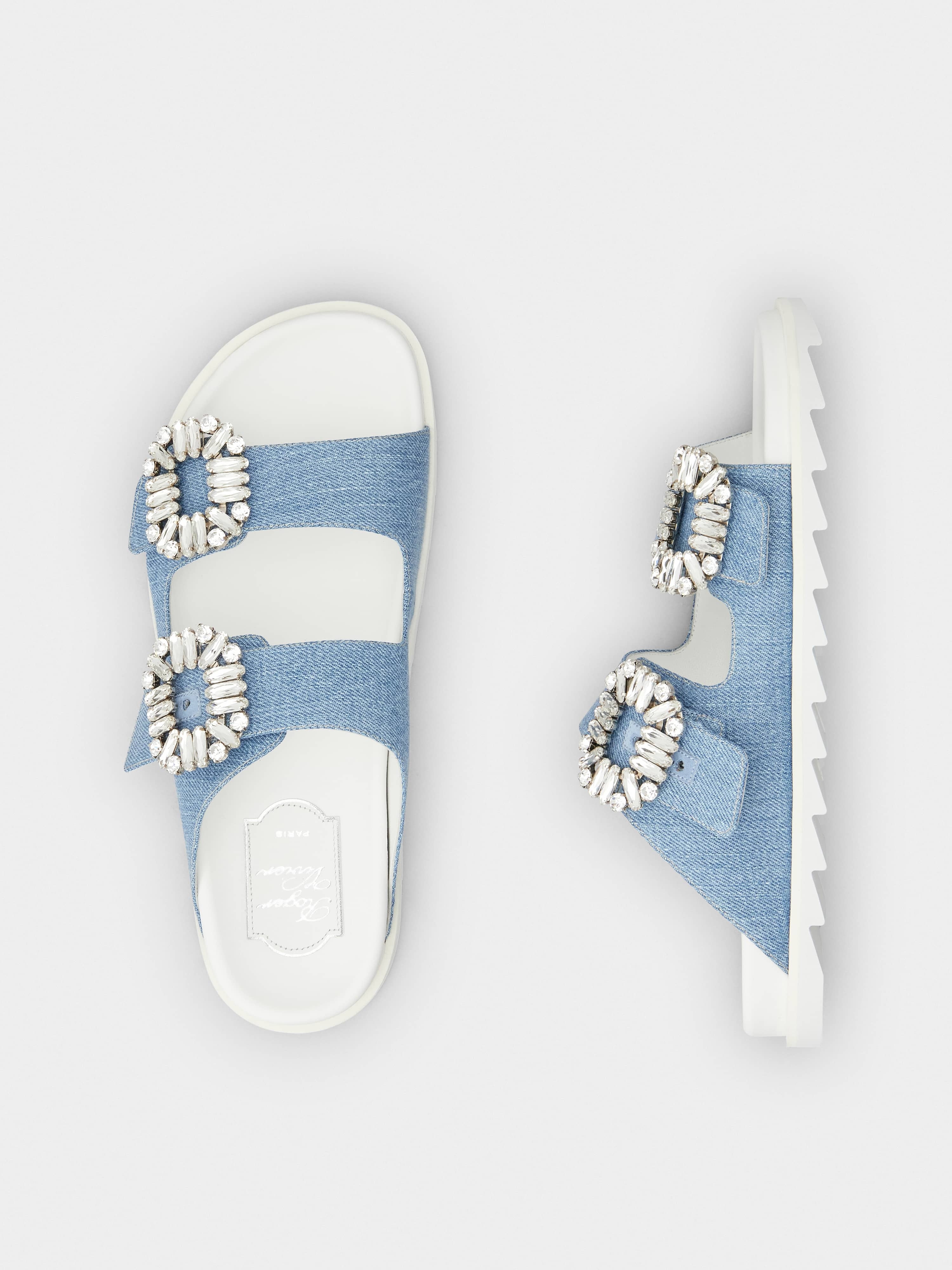 Slidy Viv' Strass Buckle Mules in Denim - 4