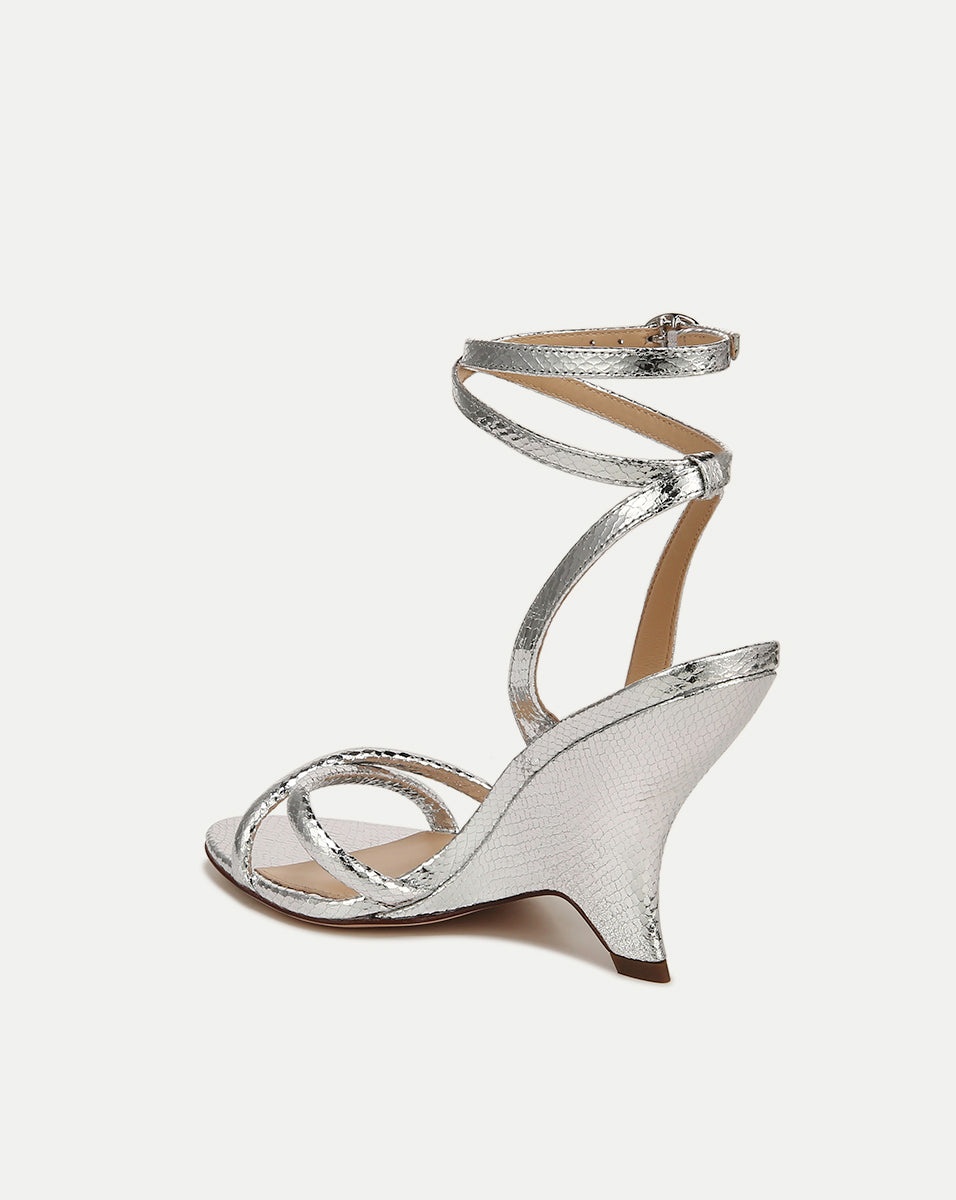 MANUELA METALLIC LEATHER SCULPTED WEDGE SANDAL - 4