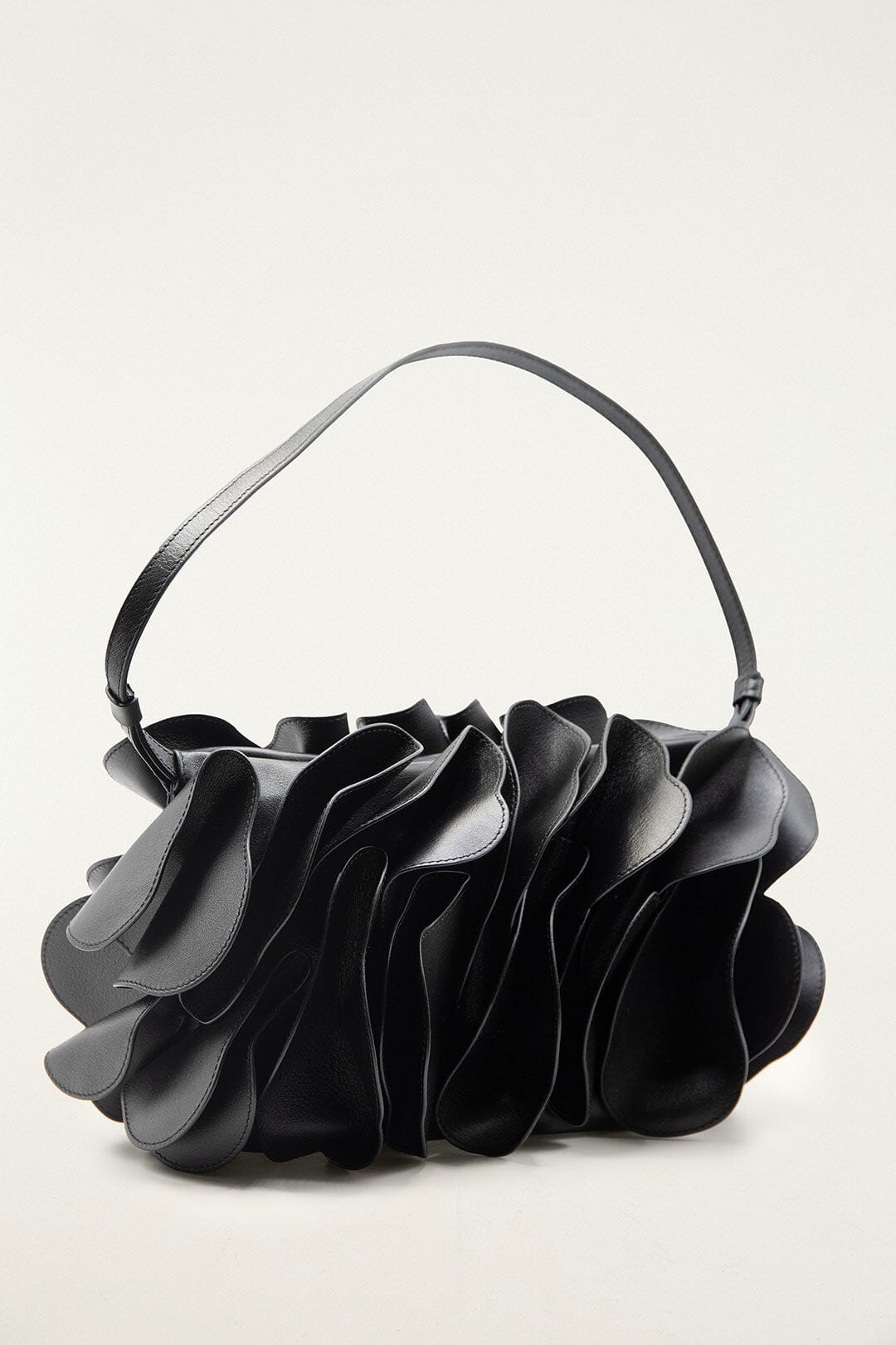 Black Leather Shoulder Flower Bag - 2
