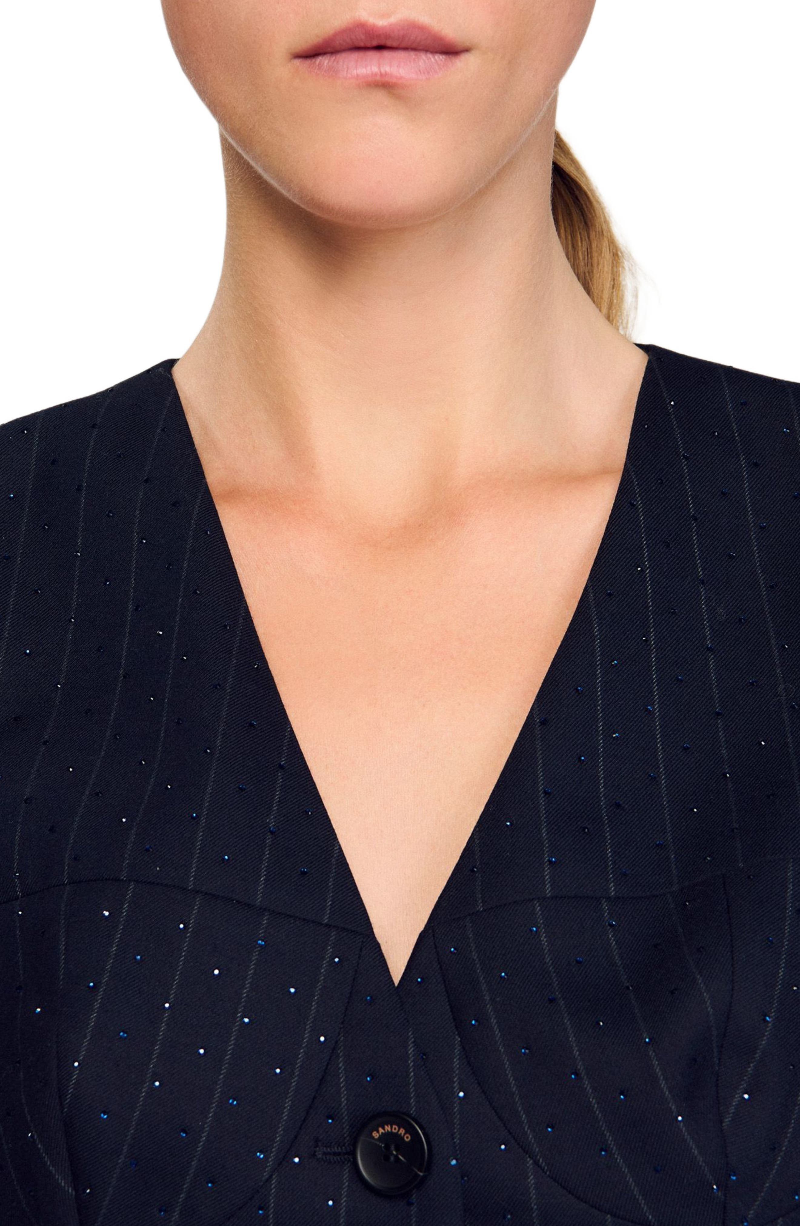 SANDRO Striped rhinestone jacket in Navy Blue at Nordstrom - 4