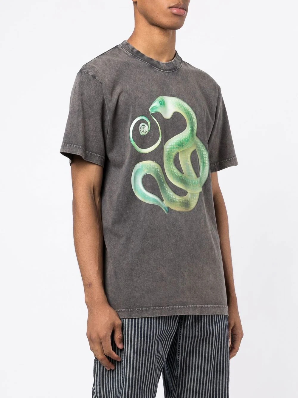 snake-print acid wash T-shirt - 3