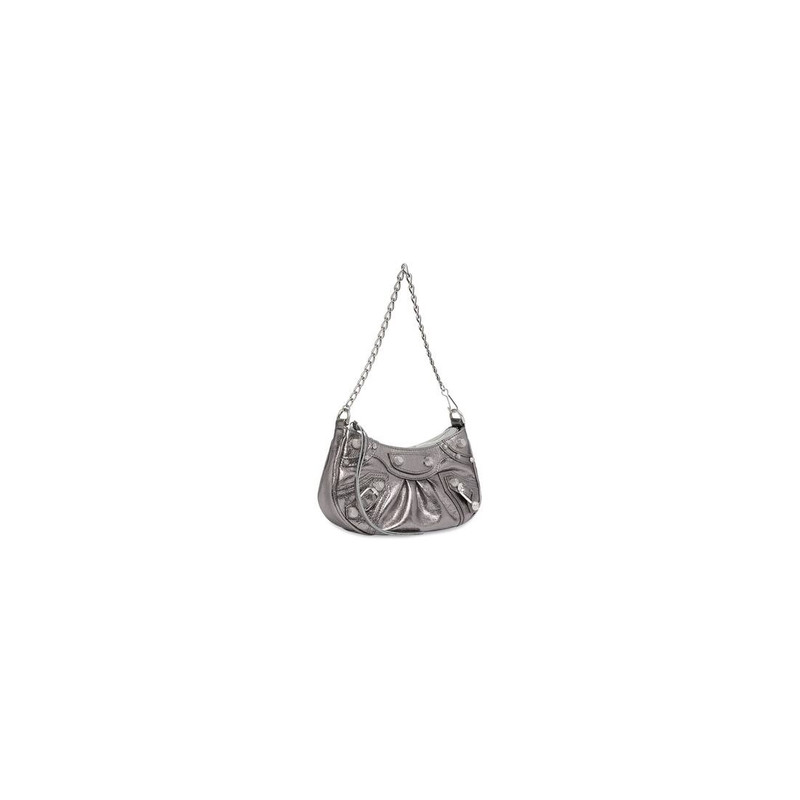 BALENCIAGA Women's Le Cagole Mini Purse With Chain Metallized in Silver outlook