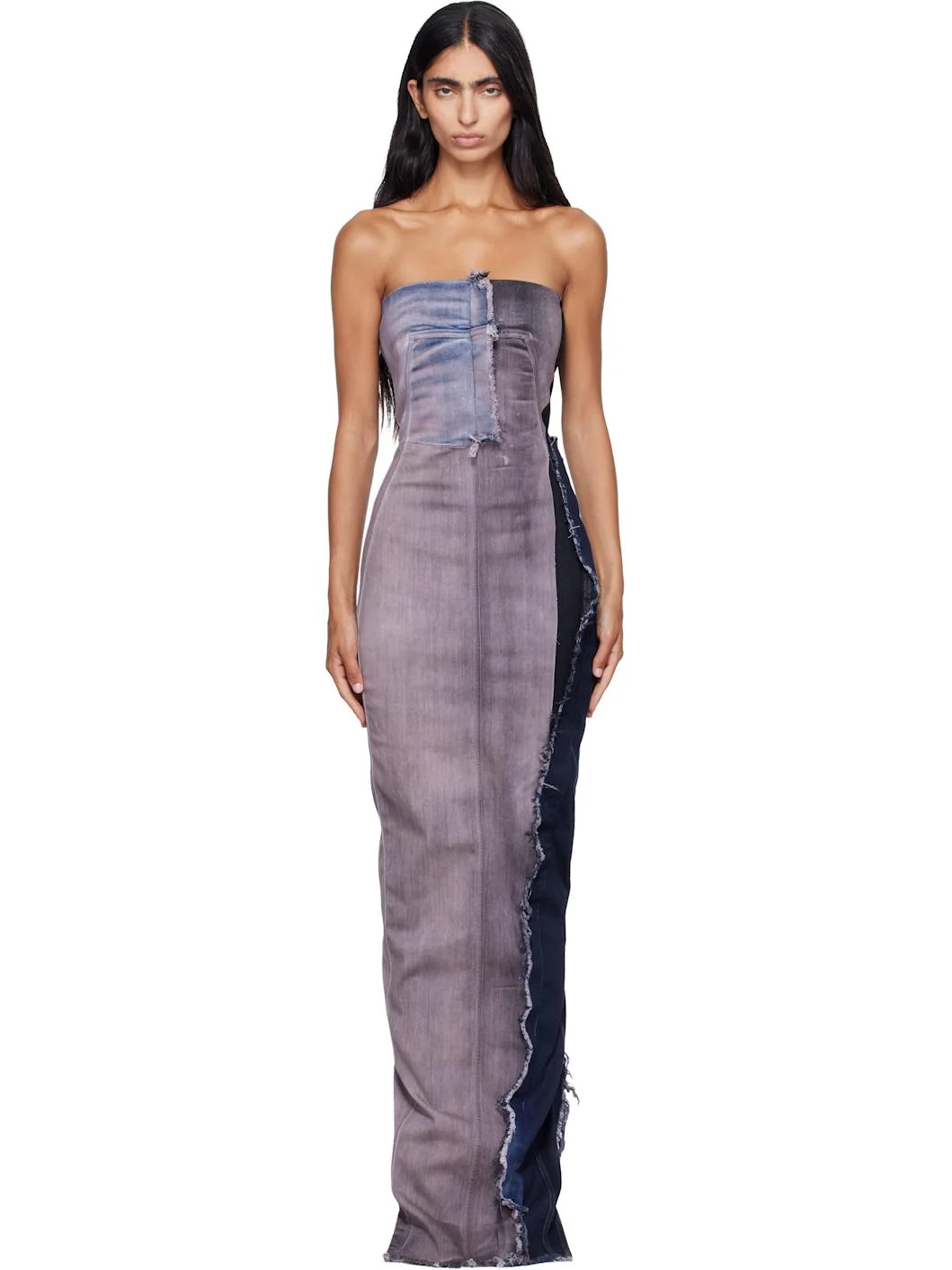 Pink & Navy Tower Bustier Denim Maxi Dress - 1