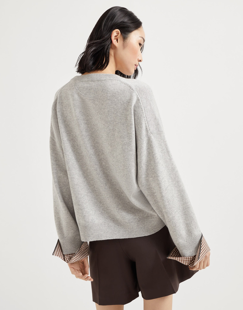 Brunello Cucinelli Cashmere sweater with shiny shirt details outlook