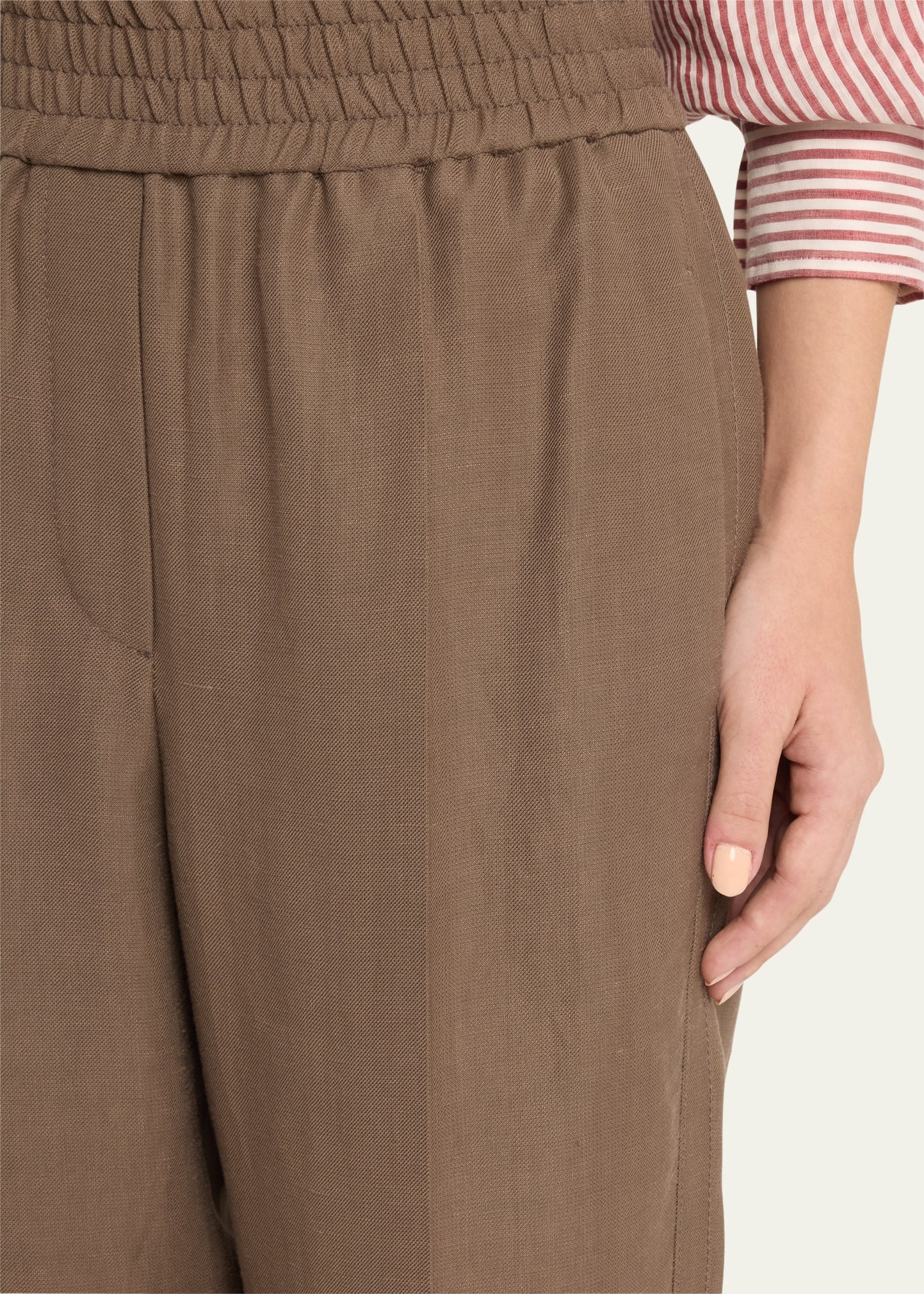 Elasticized Waist Fluid Linen Pants - 5