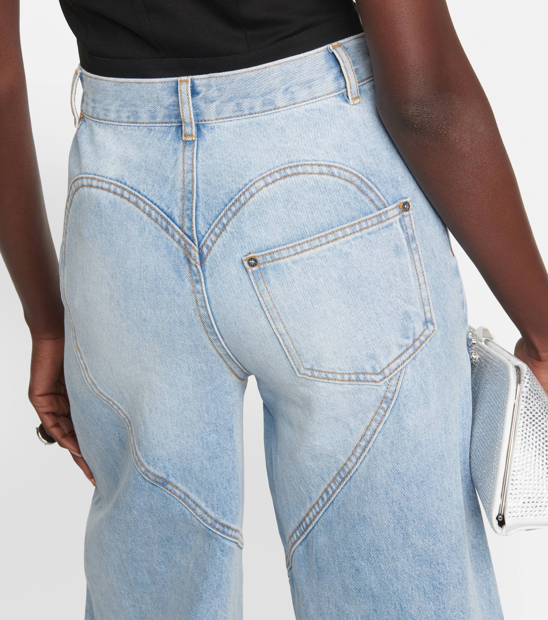 Cutout embellished high-rise wide-leg jeans - 6