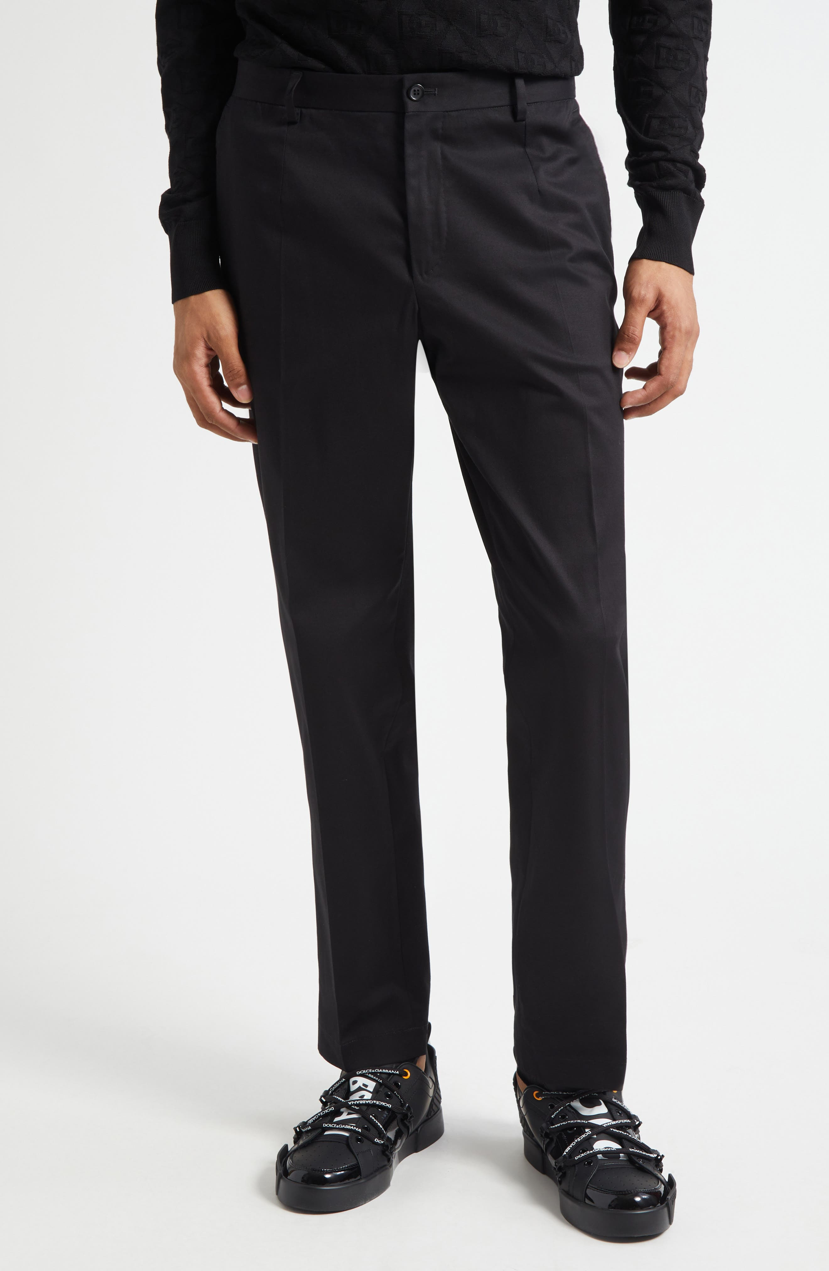 Dolce&Gabbana Cotton Stretch Gabardine Trousers in N0000 Nero at Nordstrom - 1