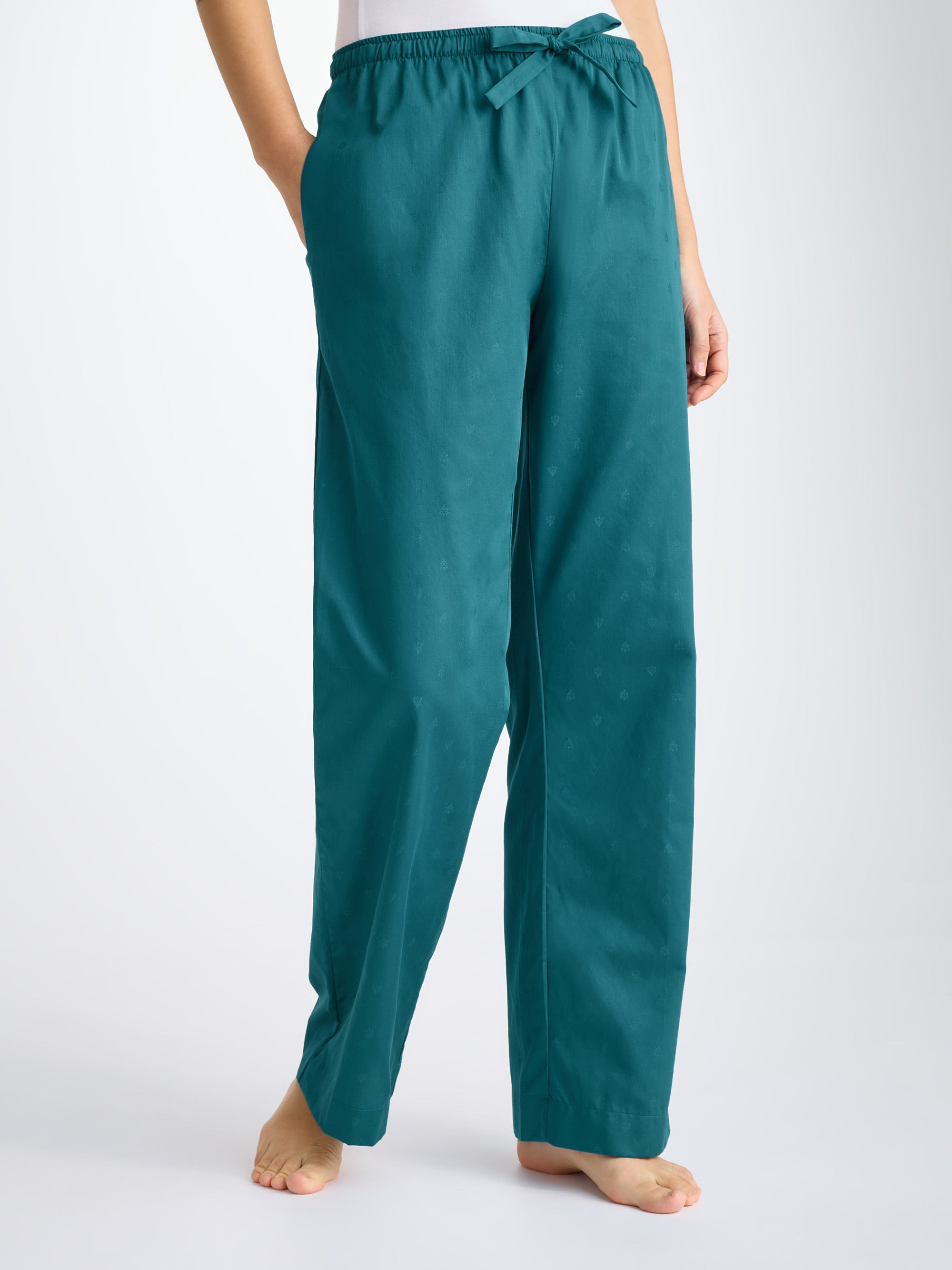 Women's Lounge Pants Cotton Jacquard Jungle Green Paisley Motif - 2