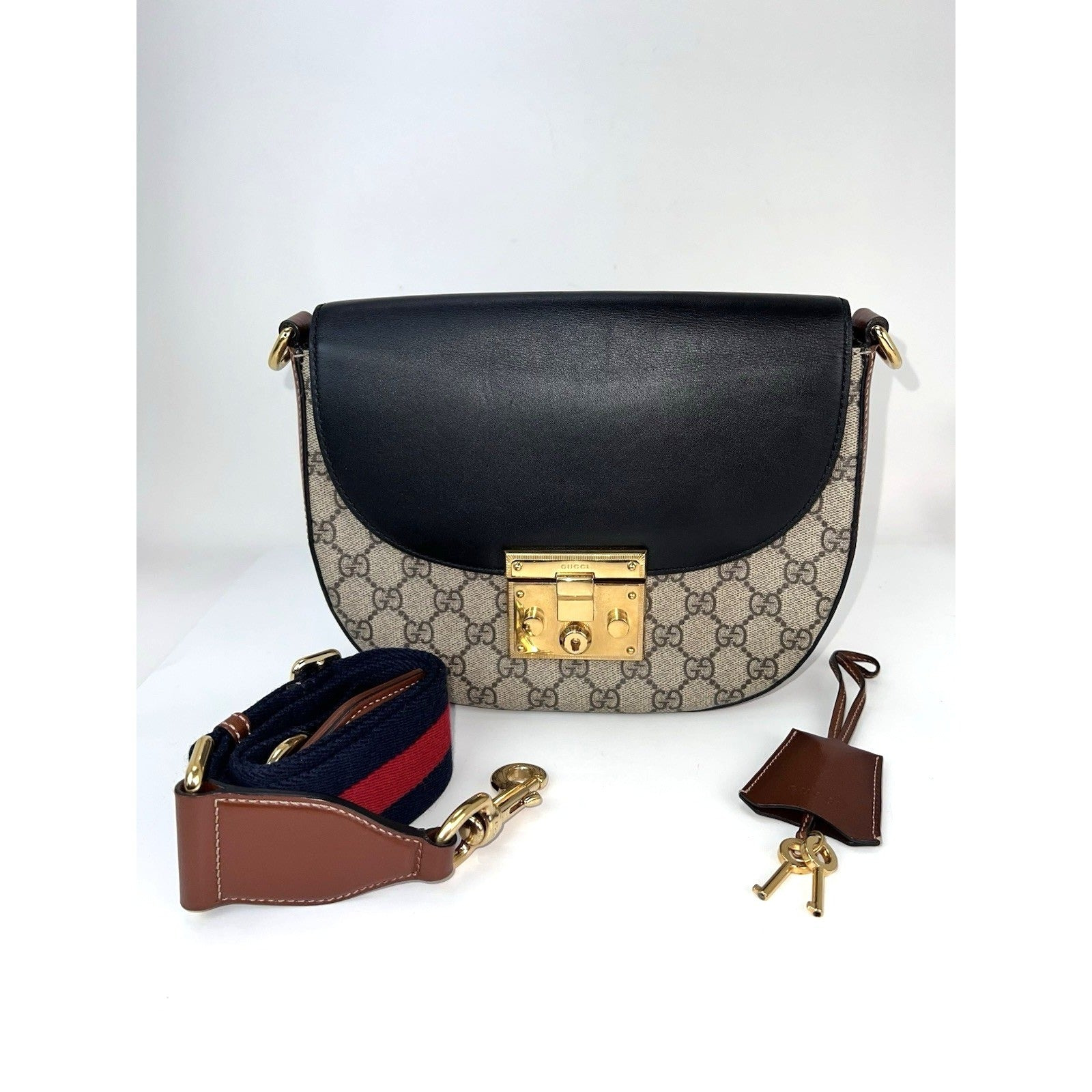 Gucci GG Supreme Web Padlock Black Messenger Shoulder Bag - 2