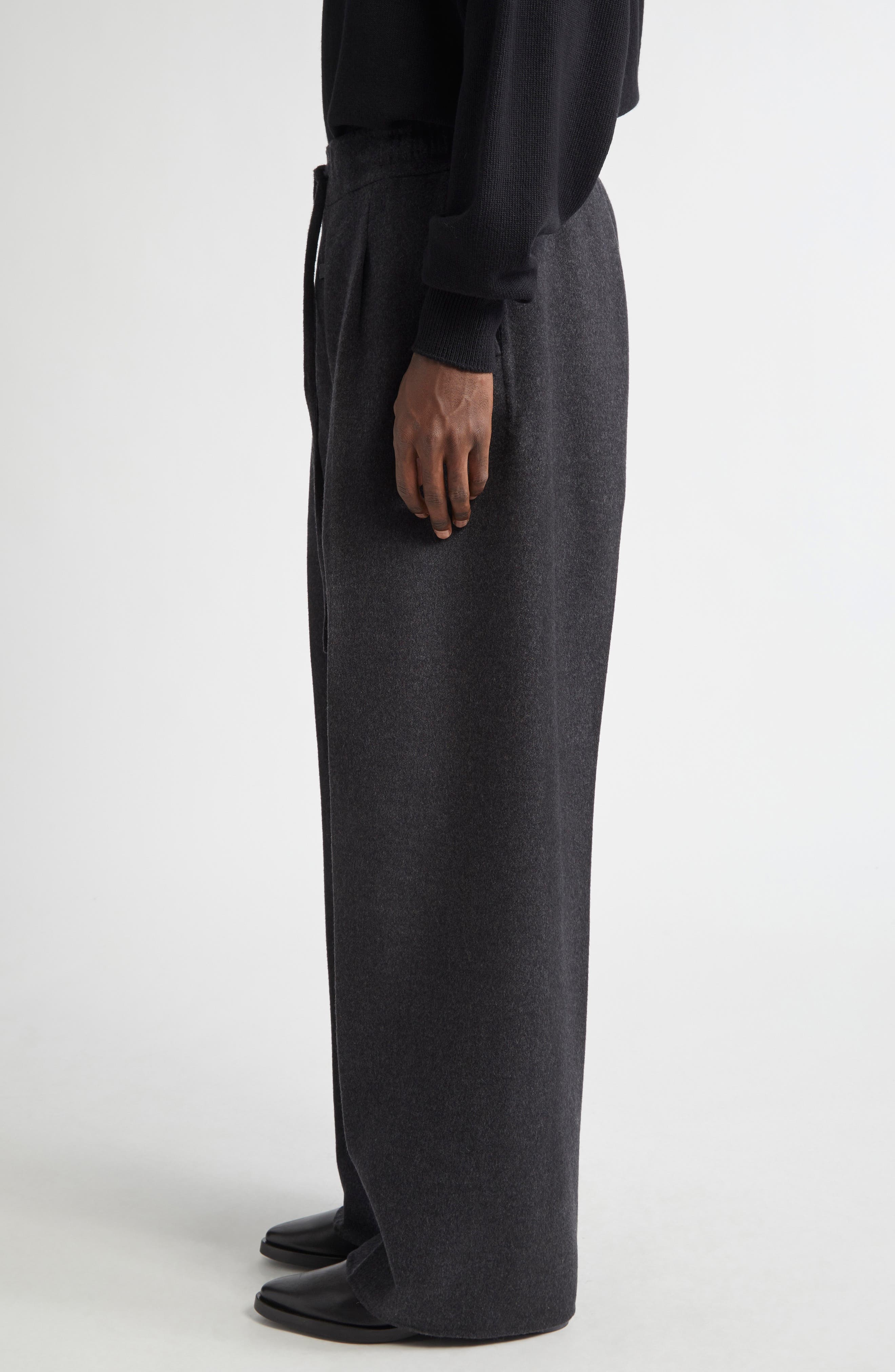 Fear of God Wide Leg Virgin Wool & Cashmere Drawstring Pants in Charcoal at Nordstrom - 3
