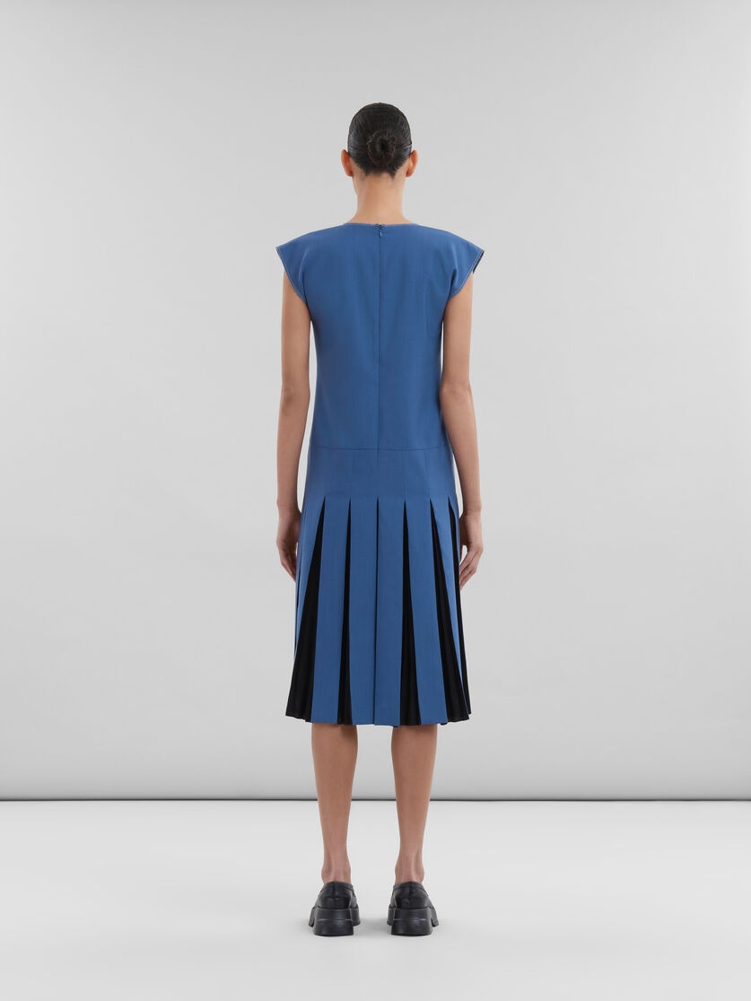 BLUE TROPICAL WOOL DRESS WITH CONTRAST PLEATS - 3