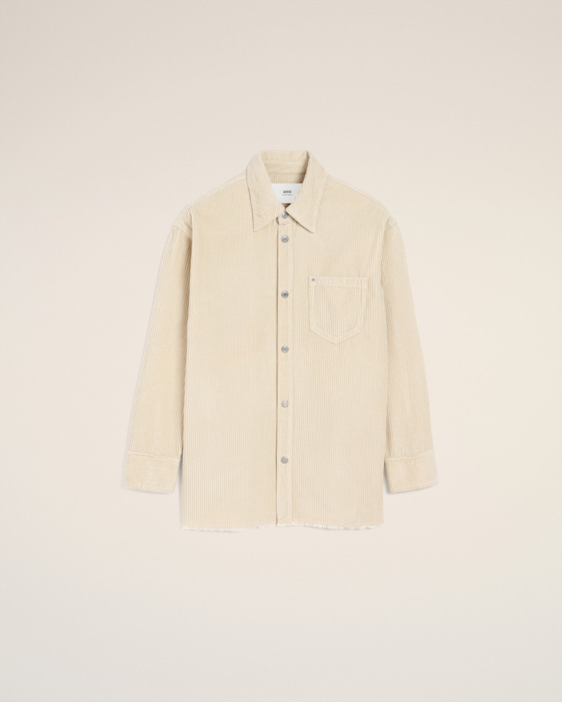 WHITE COTTON CORDUROY SIDE SLIT OVERSHIRT 1