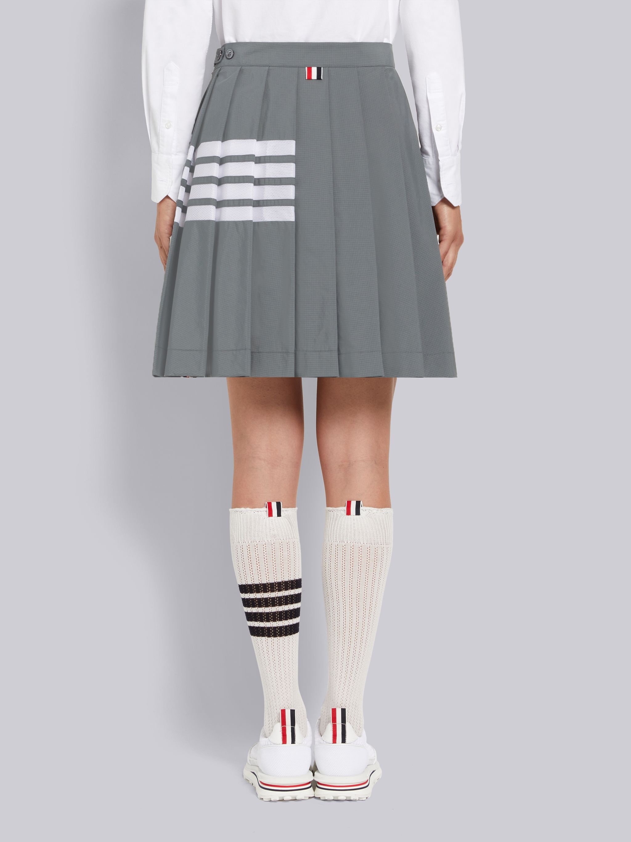 Medium Grey Ripstop Mesh 4-Bar Dropped Back Pleated Mini Skirt - 3