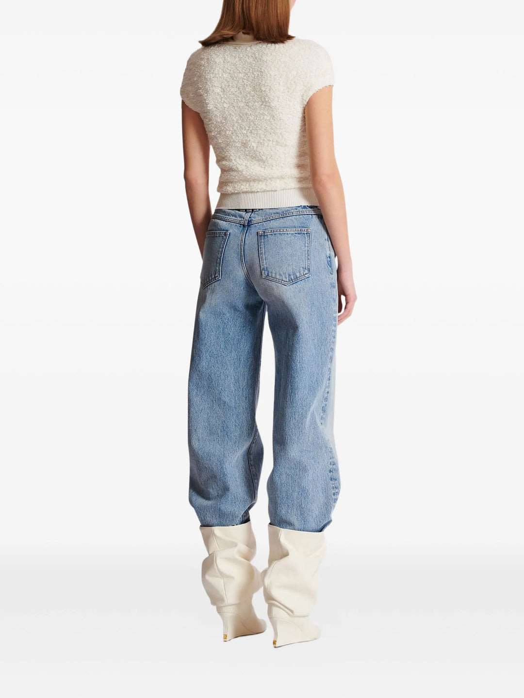 Zipped Short Sleeve Knit Tweed Top - 4