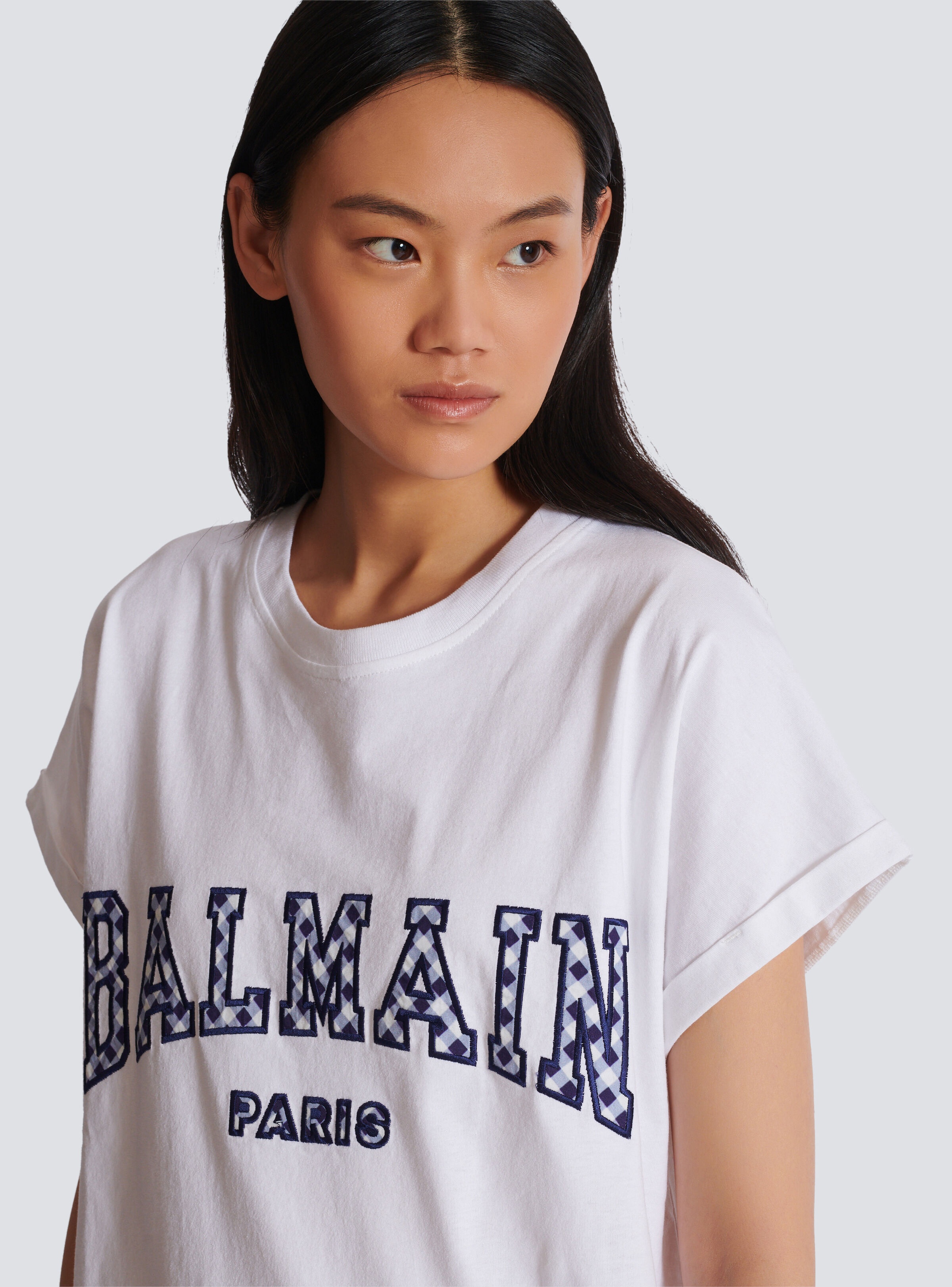 T-shirt with gingham Balmain Paris lettering - 7