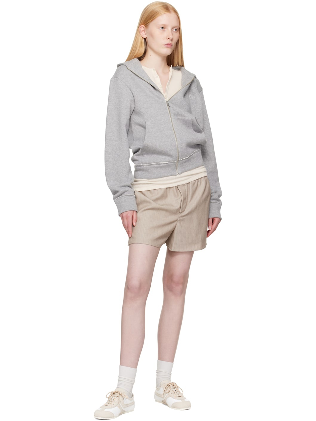 Beige Wool Elasticated Shorts - 4