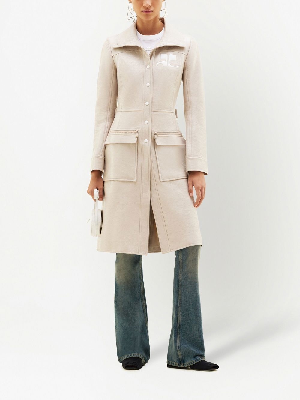 logo-patch trench coat - 2