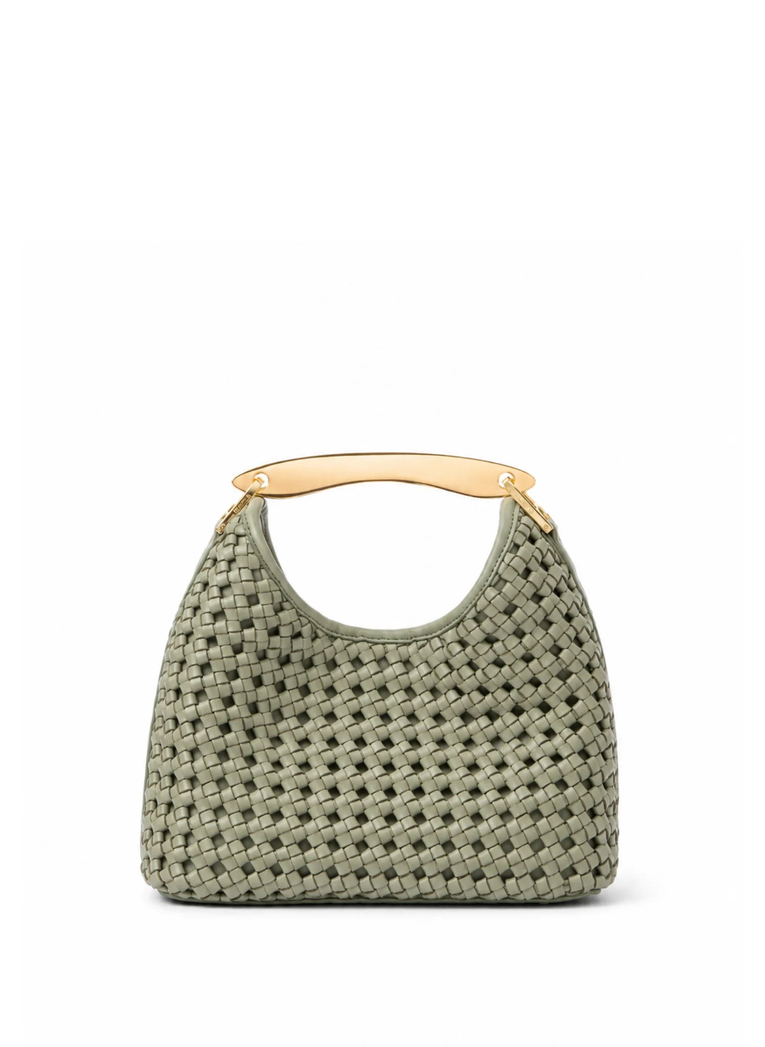 Small Boomerang Woven Leather Dusty Green - 1