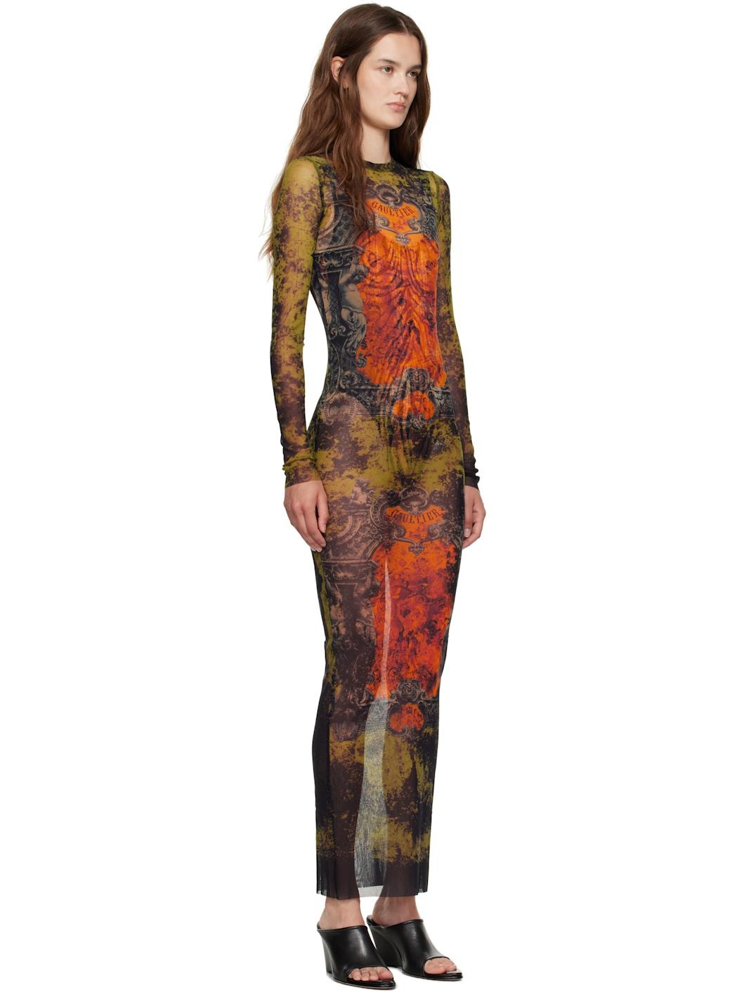 Khaki & Orange 'The Long Médaillon' Maxi Dress - 2