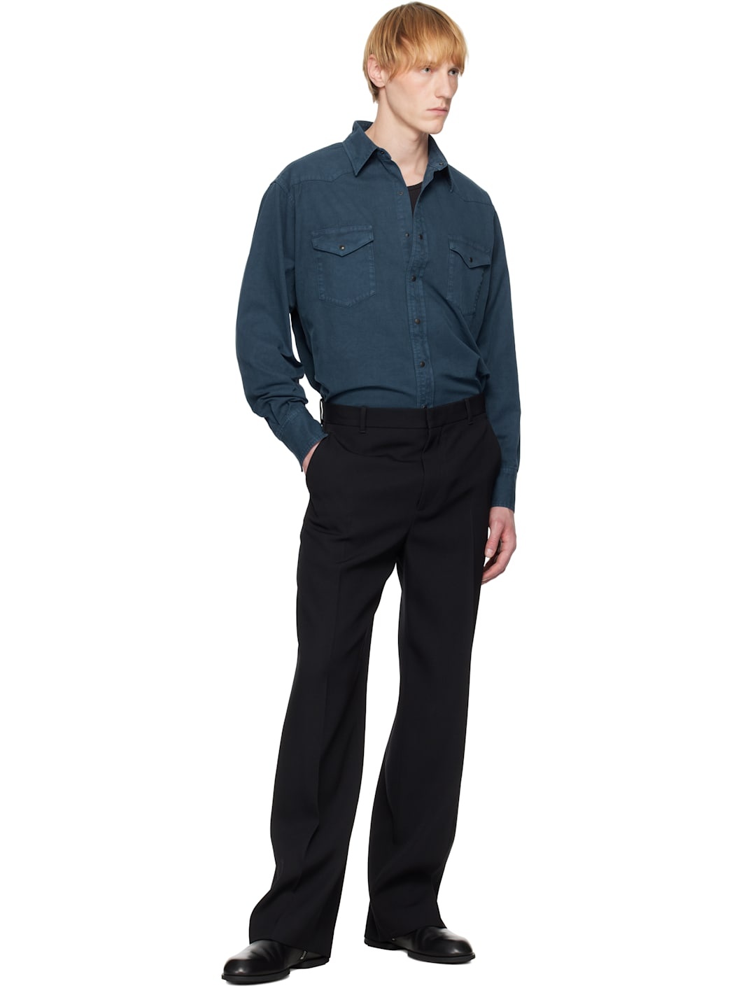 Blue Product Dyed Finx Gabardine Western Shirt - 5