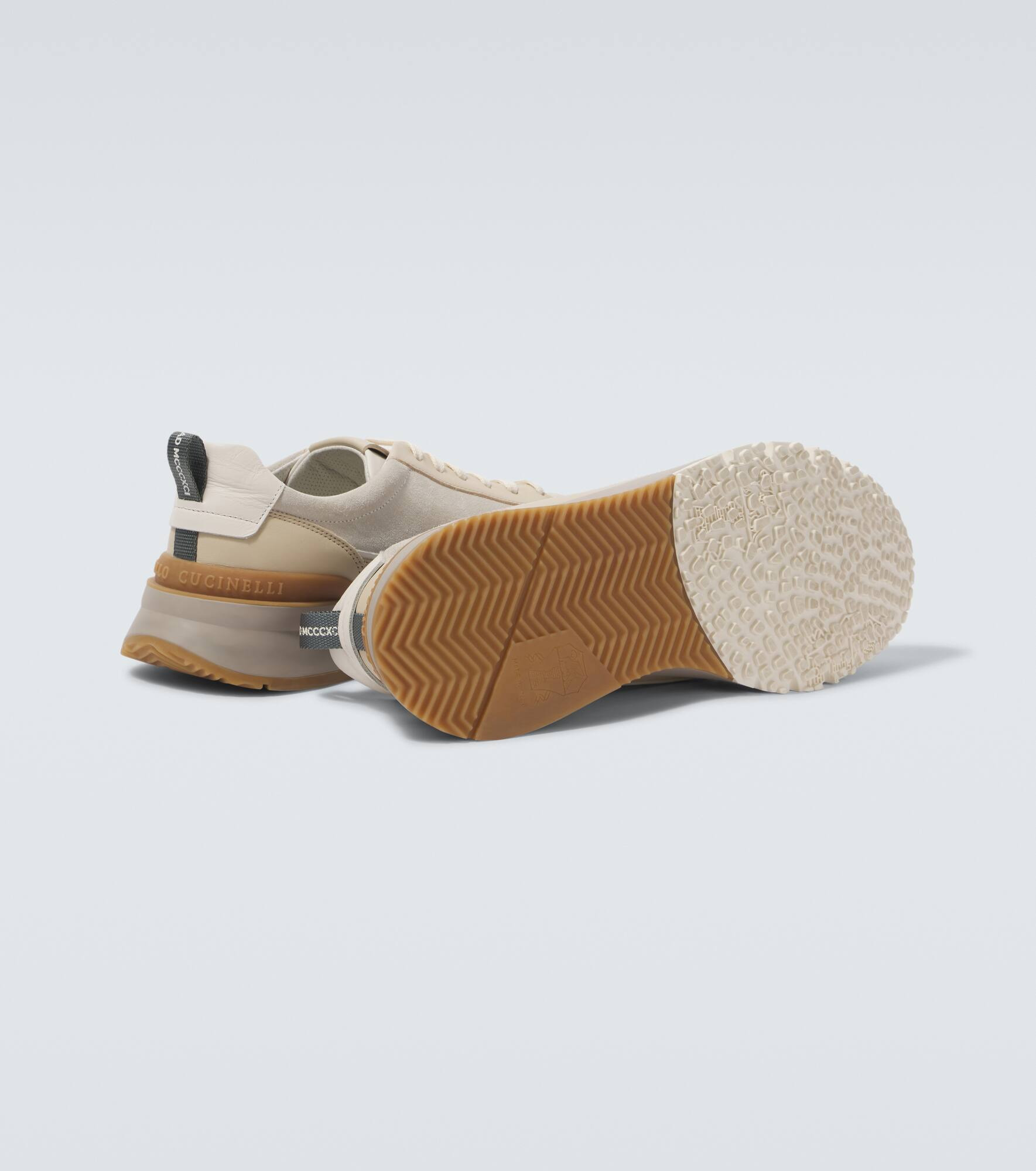 Leather-trimmed suede sneakers - 7