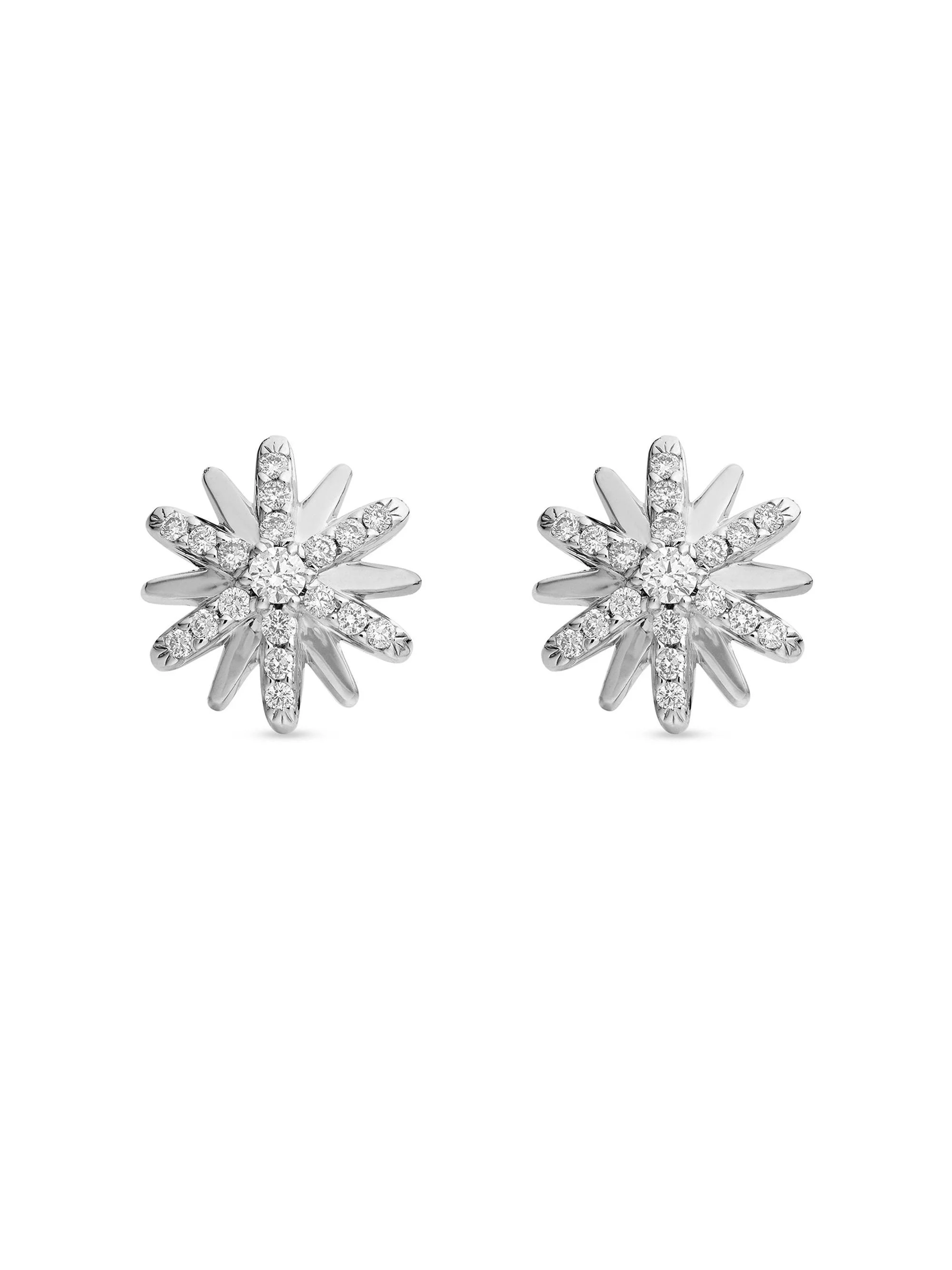 Women's Petite Starburst Stud Earrings in Sterling Silver with Diamonds, 10mm - Diamond - 1