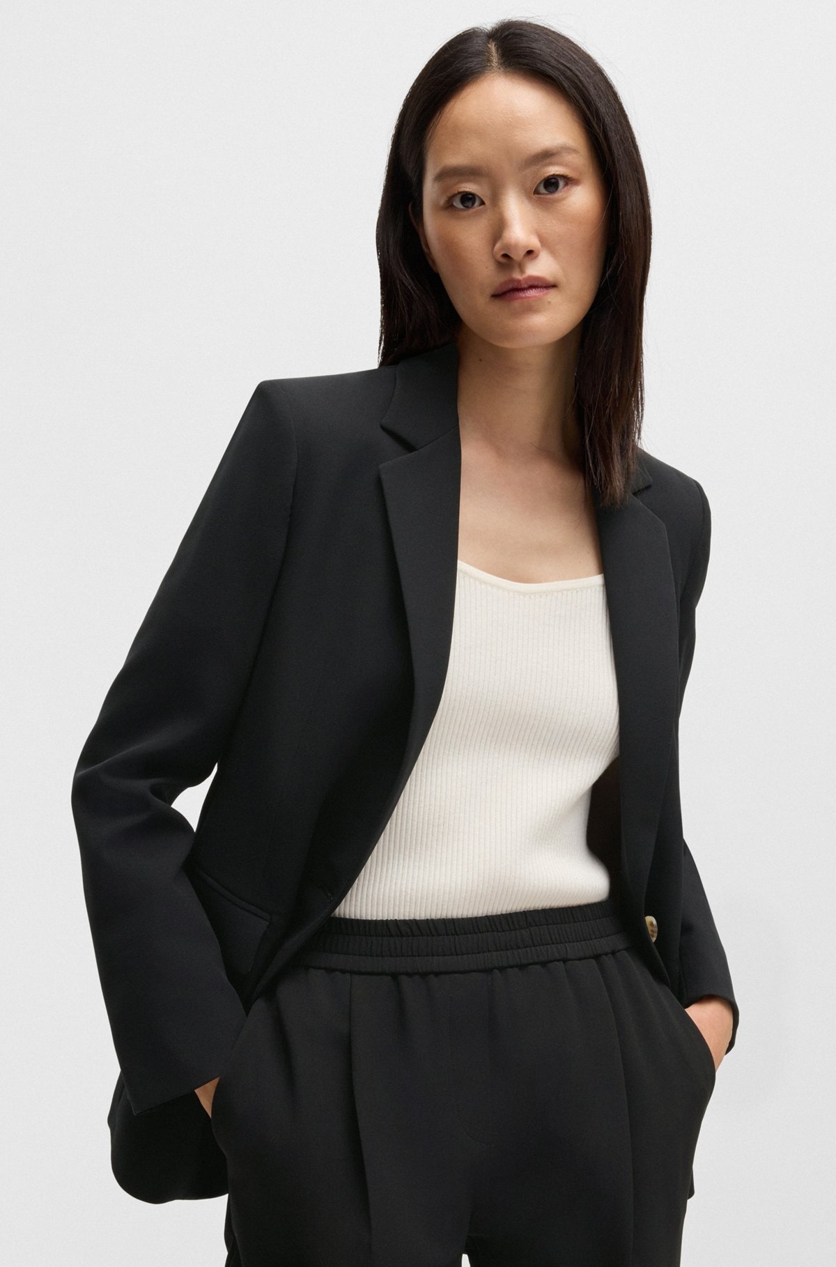 SINGLE-BREASTED JACKET IN STRETCH FABRIC - 5