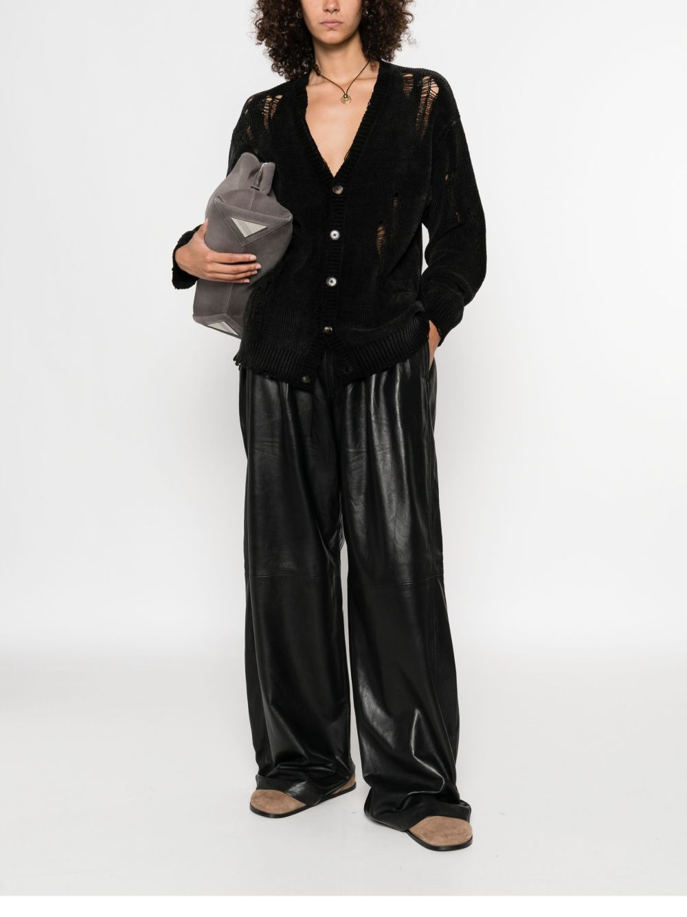 pleated leather trousers - 2