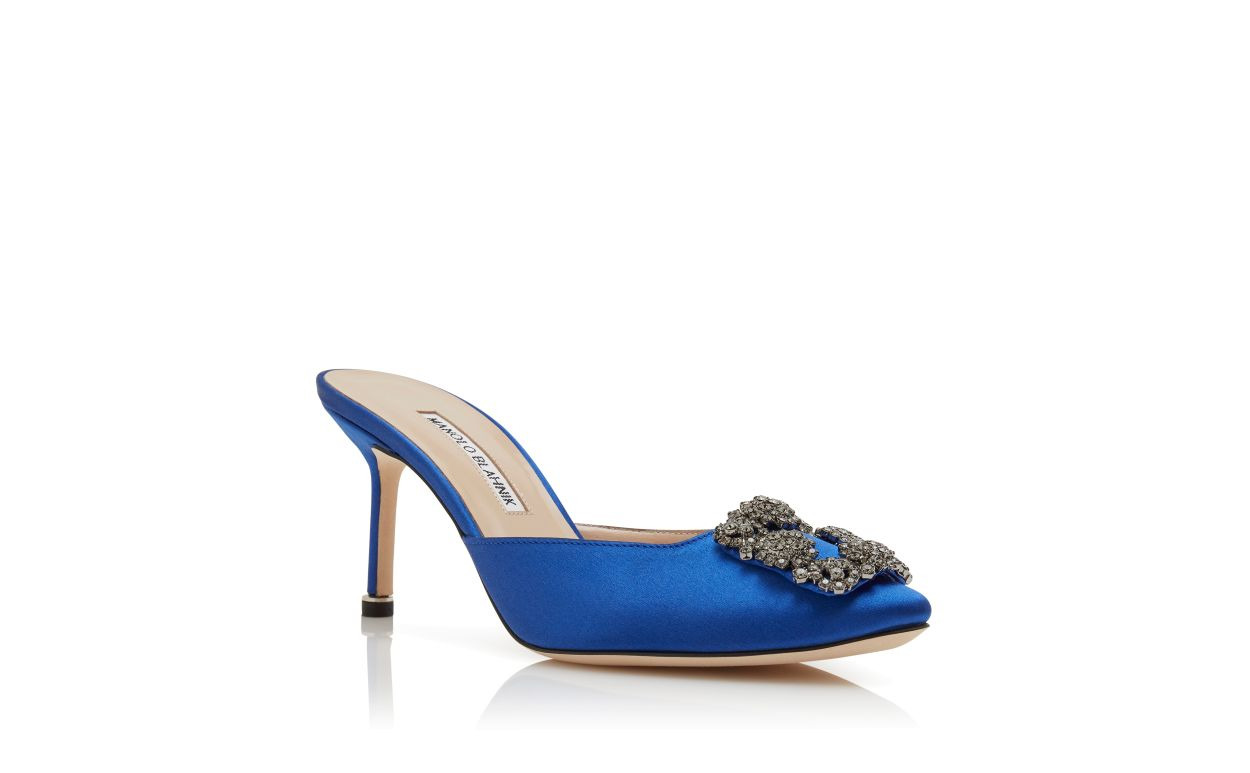 Blue Satin Jewel Buckle Mules - 3