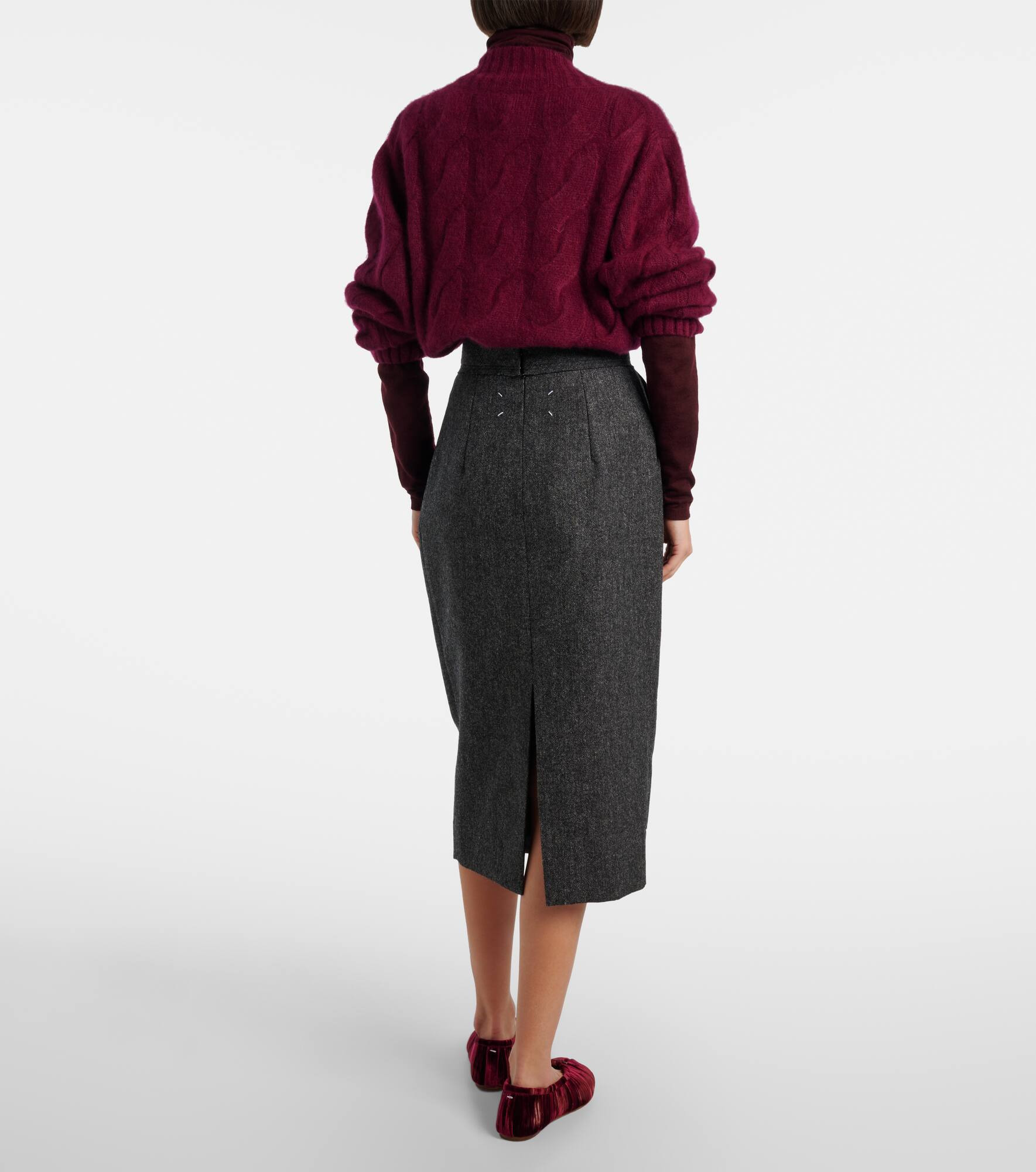 High-rise wool pencil skirt - 3